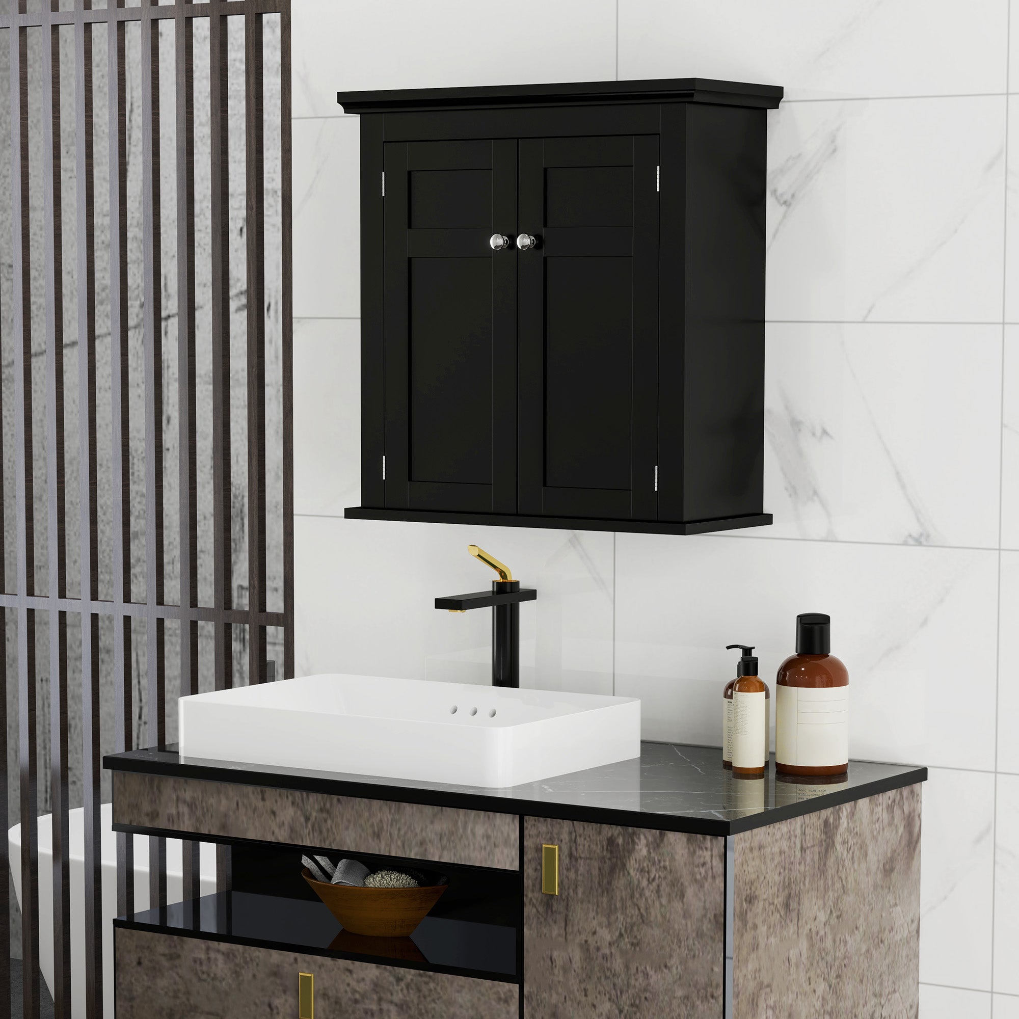 kleankin Bathroom Wall Cabinet, Medicine Cabinet, Over Toilet Storage Cabinet with Adjustable Shelves for Kitchen, Entryway, Black