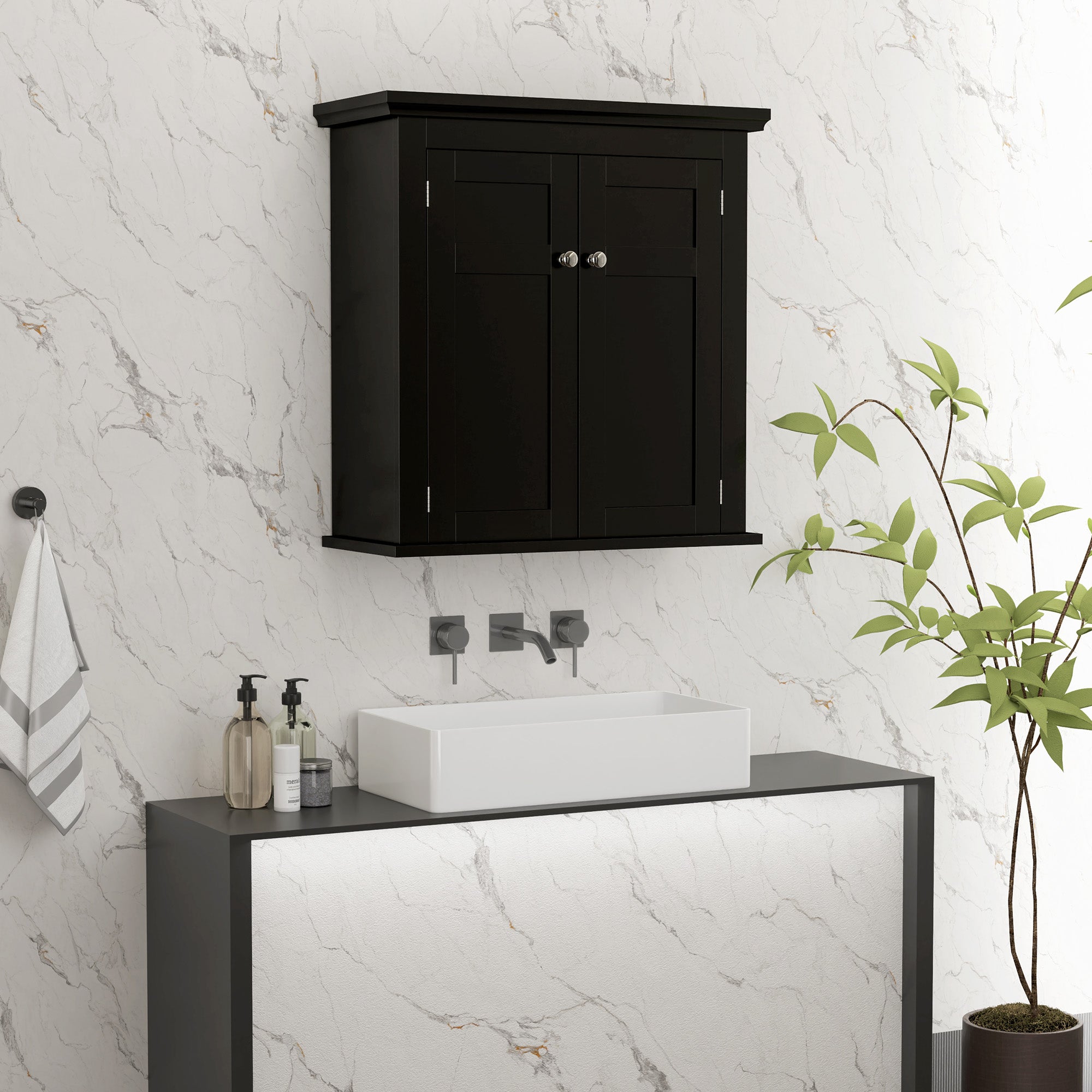 kleankin Bathroom Wall Cabinet, Medicine Cabinet, Over Toilet Storage Cabinet with Adjustable Shelves for Kitchen, Entryway, Black