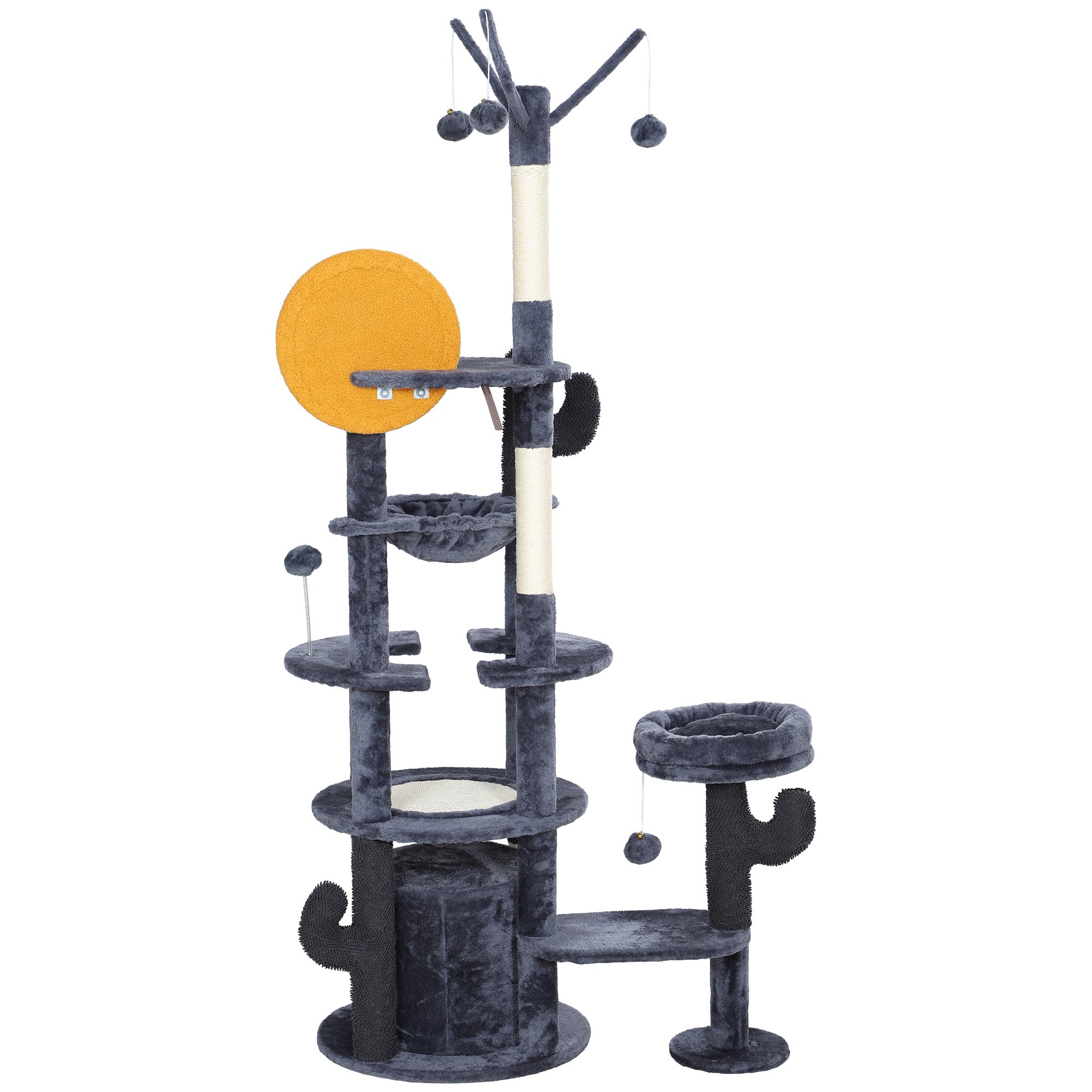 PawHut 71" Tall Cat Tree, Multi-Level Cat Tower for Indoor, Corner DIY Design with Scratching Posts, Sisal Pad, Condo, Bed, Hammock, Platforms, Balls, Activity Center, Dark Grey