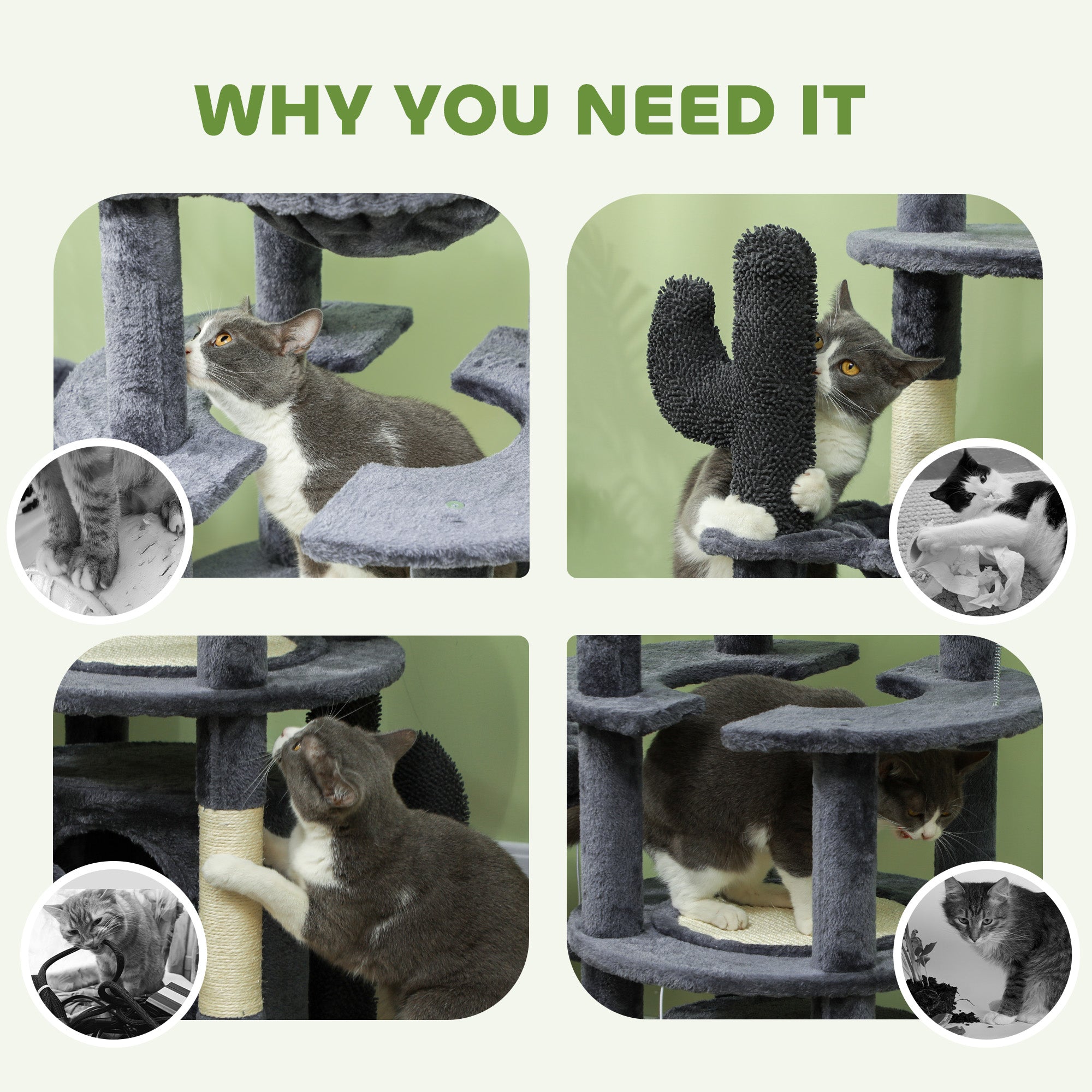 PawHut 71" Tall Cat Tree, Multi-Level Cat Tower for Indoor, Corner DIY Design with Scratching Posts, Sisal Pad, Condo, Bed, Hammock, Platforms, Balls, Activity Center, Dark Grey