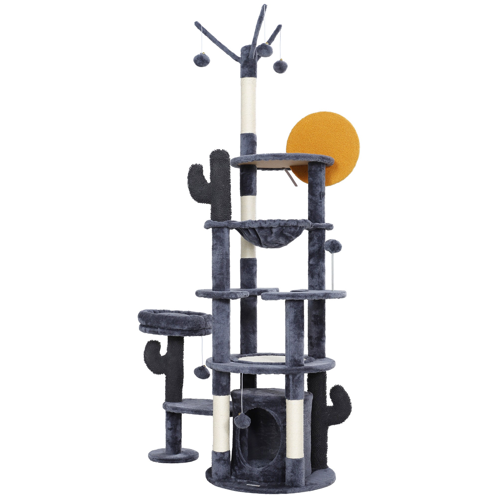 PawHut 71" Tall Cat Tree, Multi-Level Cat Tower for Indoor, Corner DIY Design with Scratching Posts, Sisal Pad, Condo, Bed, Hammock, Platforms, Balls, Activity Center, Dark Grey