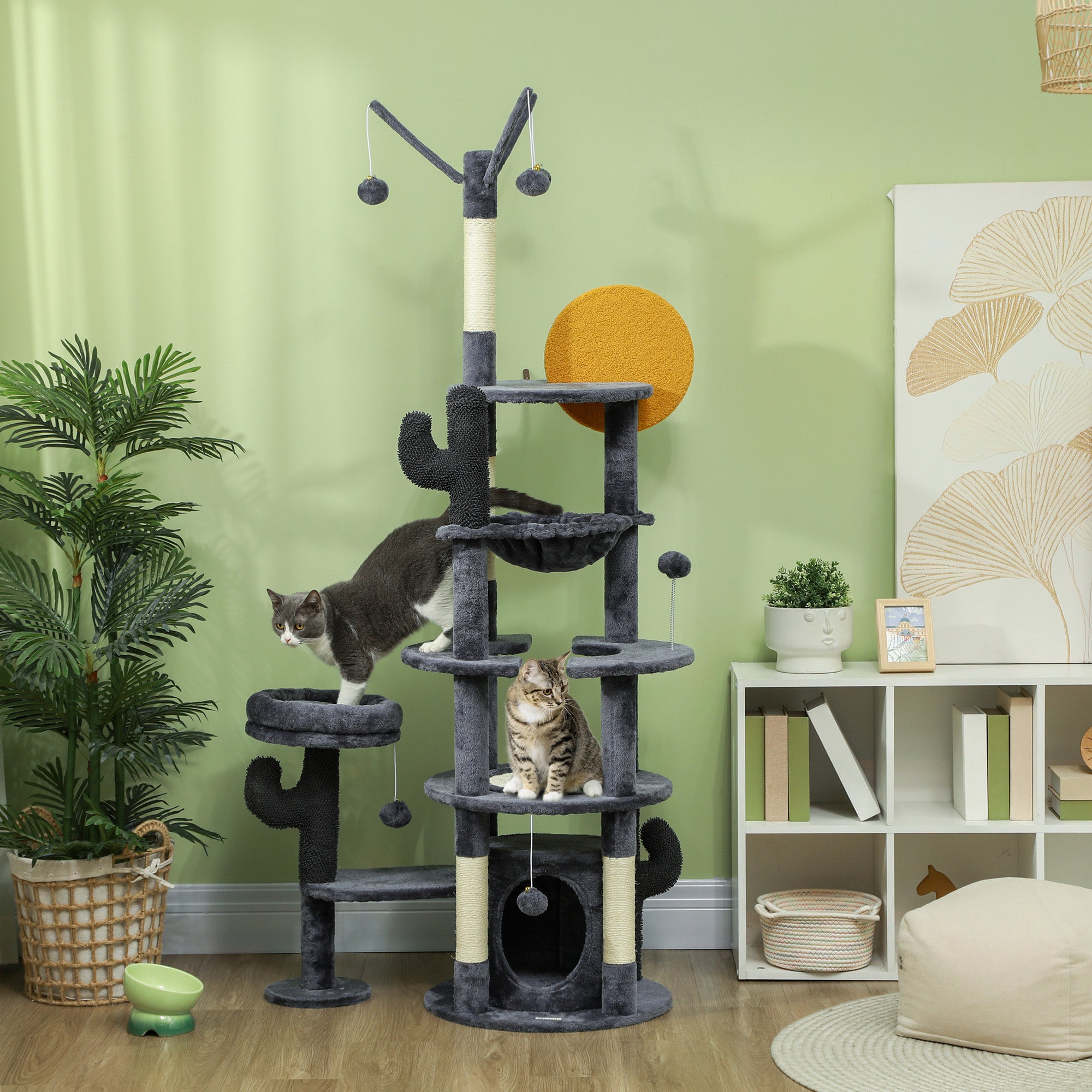 PawHut 71" Tall Cat Tree, Multi-Level Cat Tower for Indoor, Corner DIY Design with Scratching Posts, Sisal Pad, Condo, Bed, Hammock, Platforms, Balls, Activity Center, Dark Grey