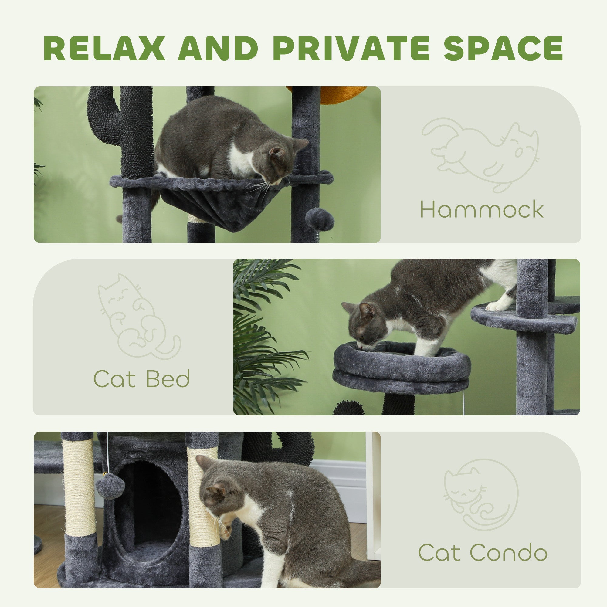 PawHut 71" Tall Cat Tree, Multi-Level Cat Tower for Indoor, Corner DIY Design with Scratching Posts, Sisal Pad, Condo, Bed, Hammock, Platforms, Balls, Activity Center, Dark Grey