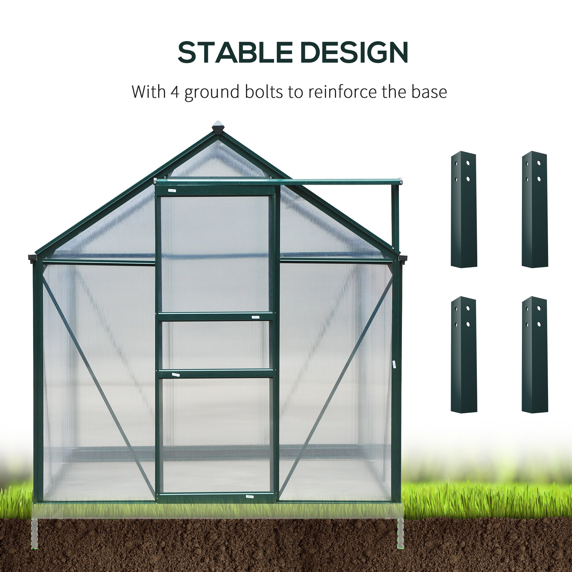 Outsunny 6' x 8' x 6.6' Polycarbonate Greenhouse, Walk-In Green House Kit Garden, Plants Grow, Galvanized Sheet Aluminum Frame with Rain Gutter, Vent and Sliding Door, Green