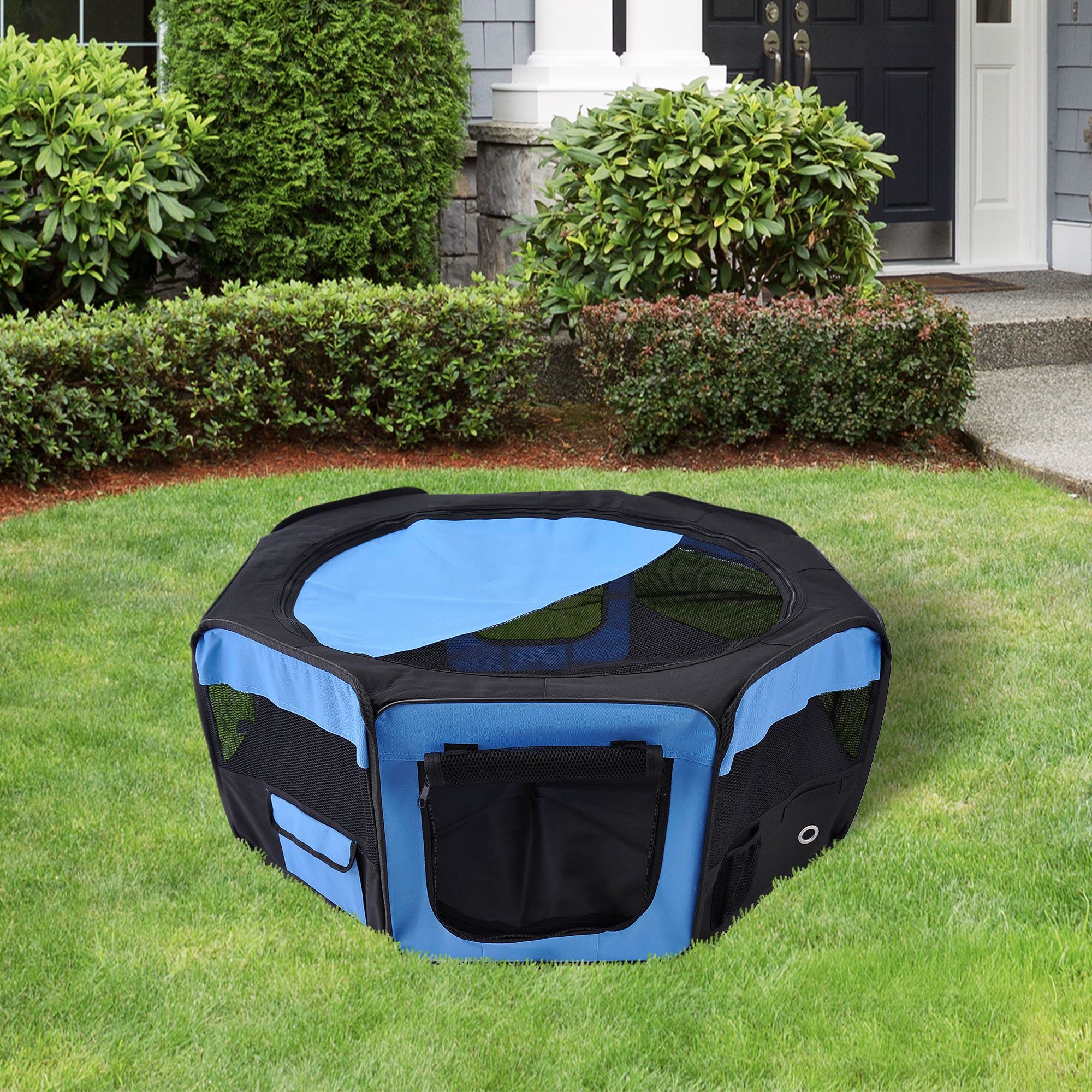 PawHut 37" Folding Portable Pet Playpen Soft Dog Cat Puppy Exercise Kennel Crate with Carrying Bag Blue