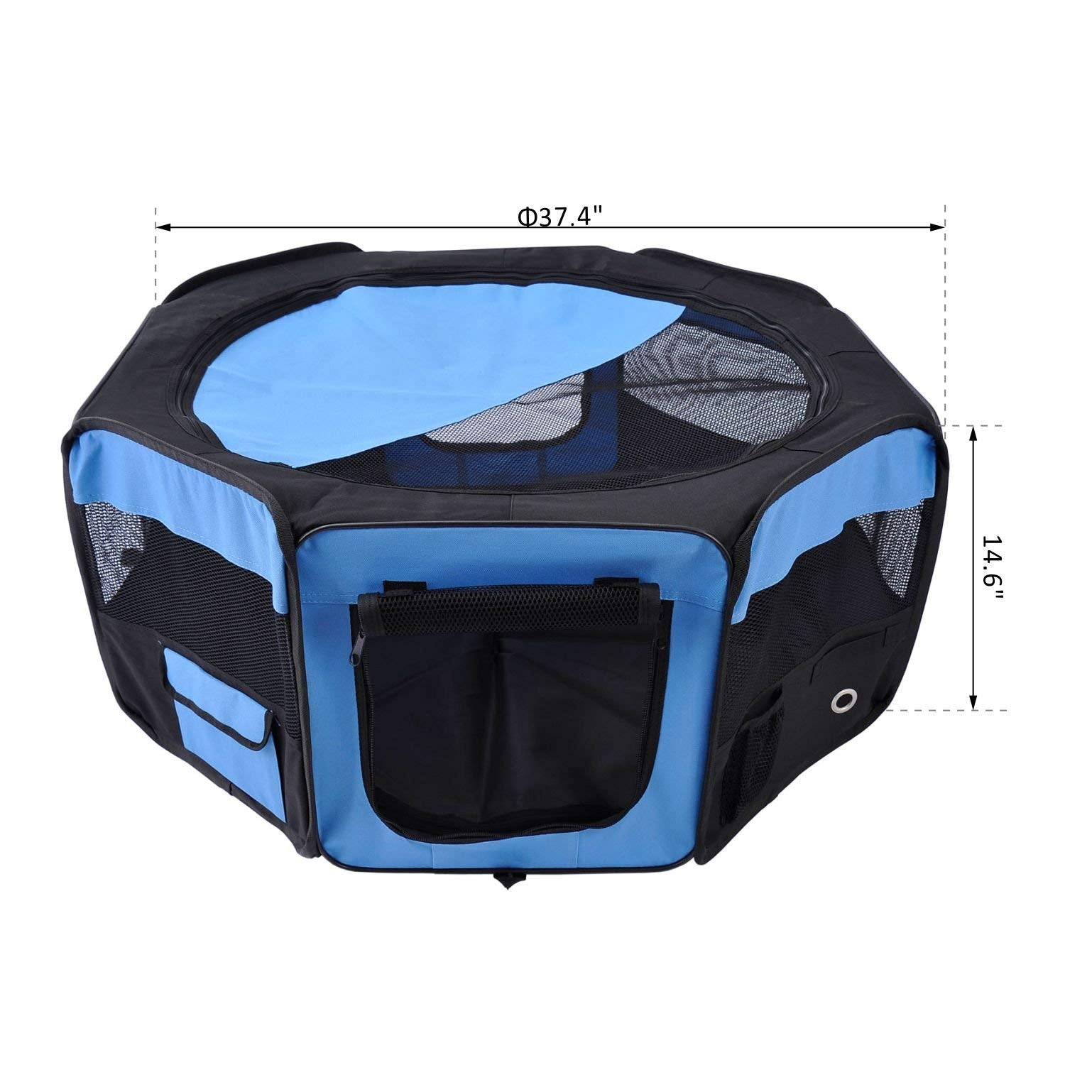 PawHut 37" Folding Portable Pet Playpen Soft Dog Cat Puppy Exercise Kennel Crate with Carrying Bag Blue