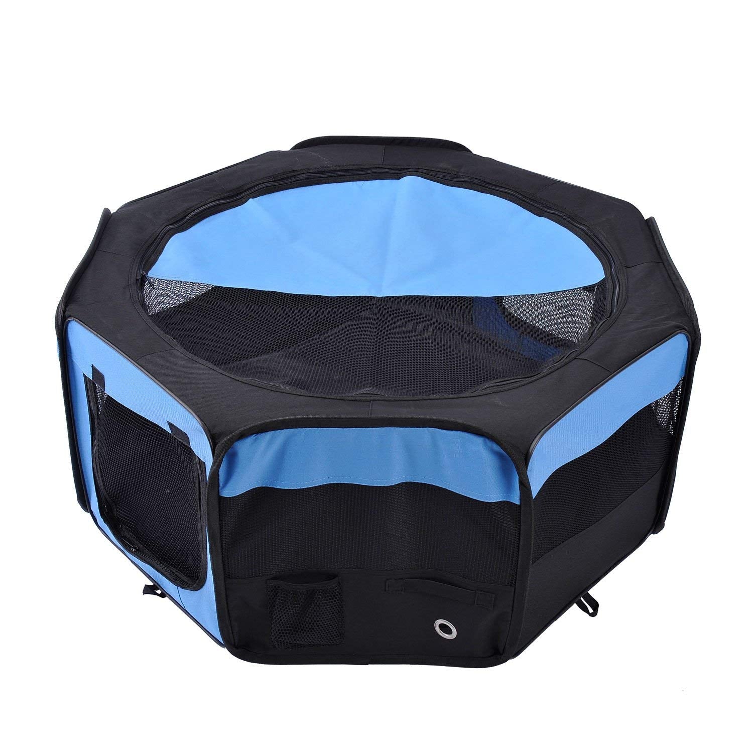PawHut 37" Folding Portable Pet Playpen Soft Dog Cat Puppy Exercise Kennel Crate with Carrying Bag Blue