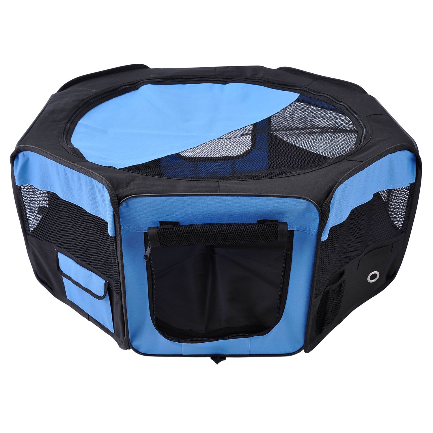 PawHut 37" Folding Portable Pet Playpen Soft Dog Cat Puppy Exercise Kennel Crate with Carrying Bag Blue