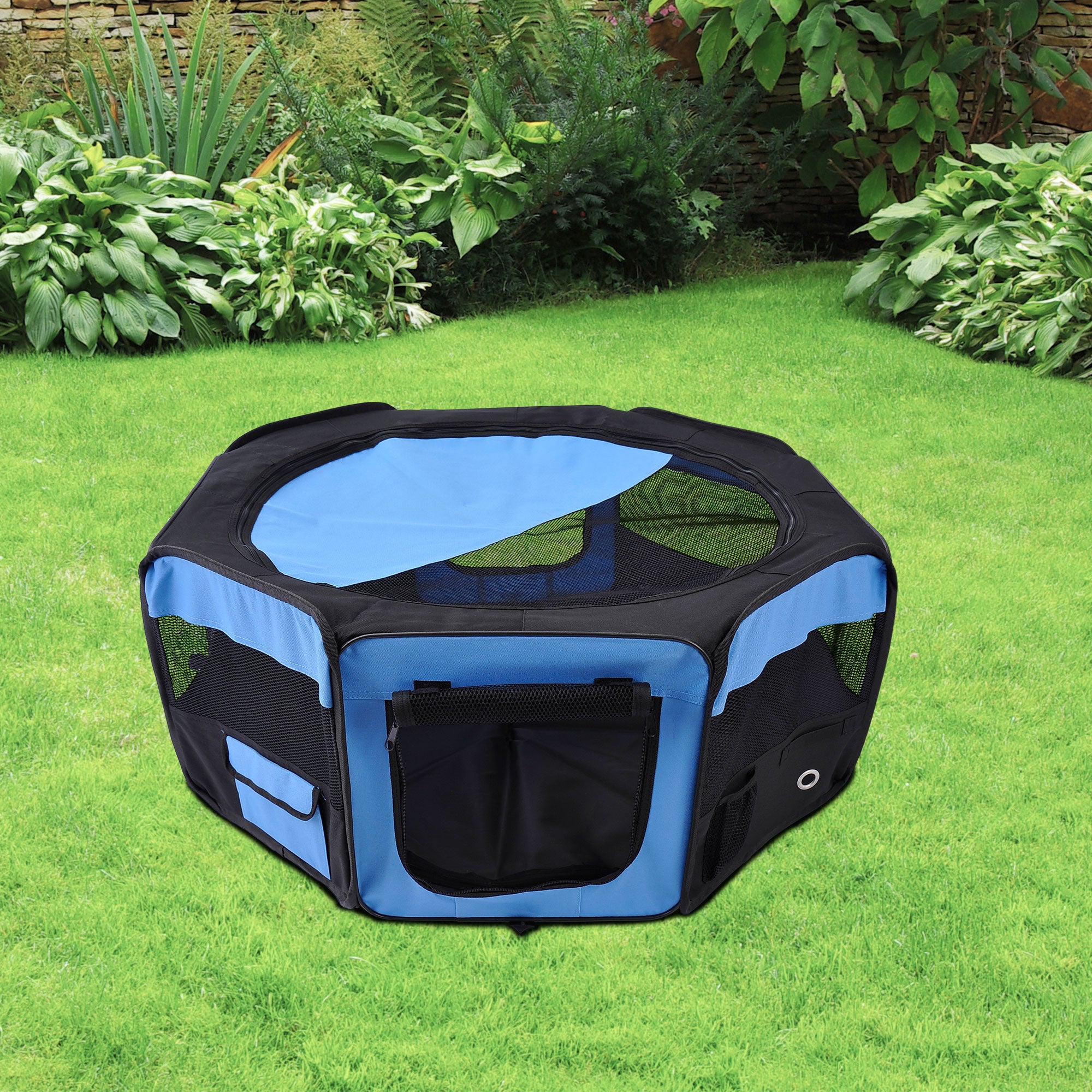 PawHut 37" Folding Portable Pet Playpen Soft Dog Cat Puppy Exercise Kennel Crate with Carrying Bag Blue
