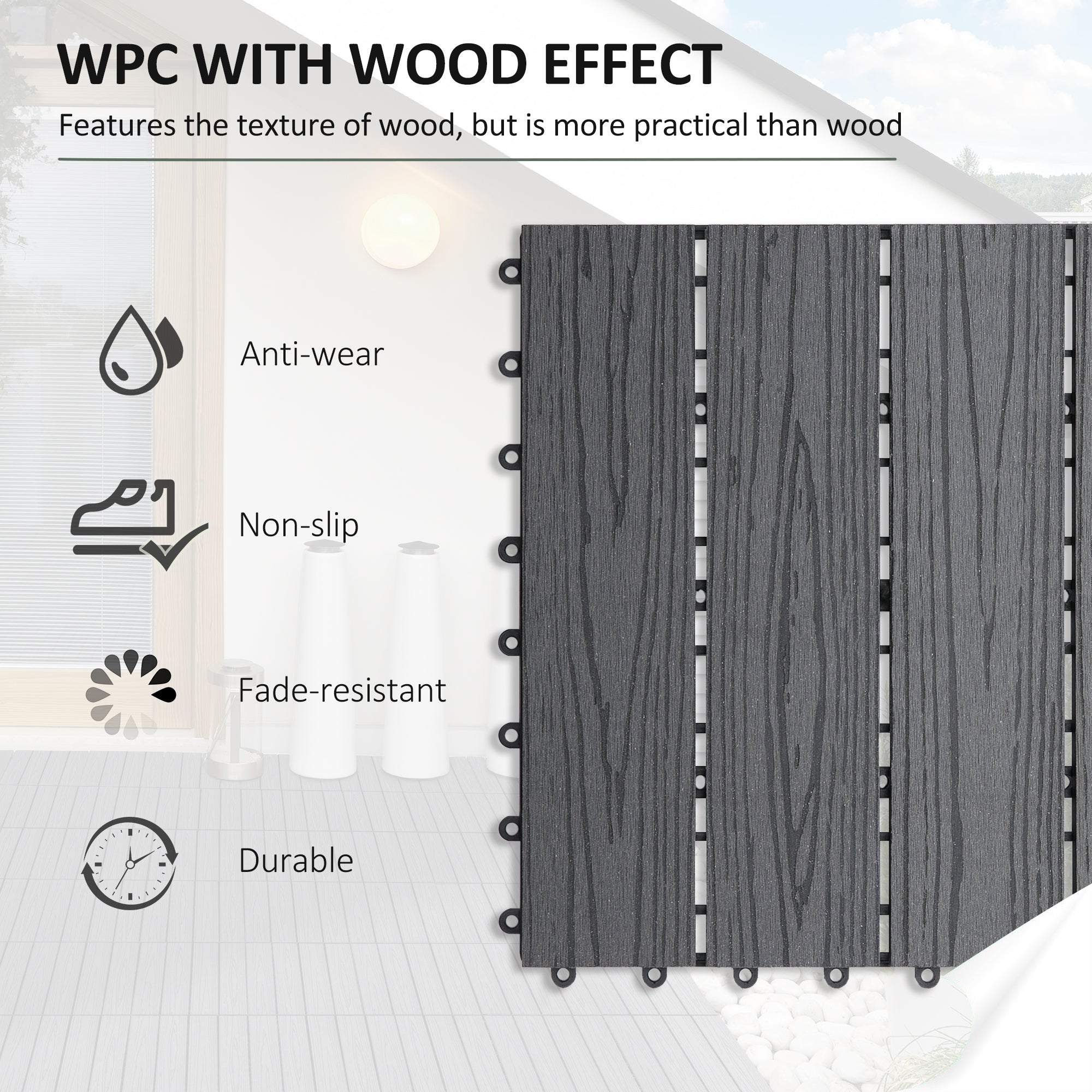 Outsunny WPC Interlocking Deck Tiles, 11 Pack 12