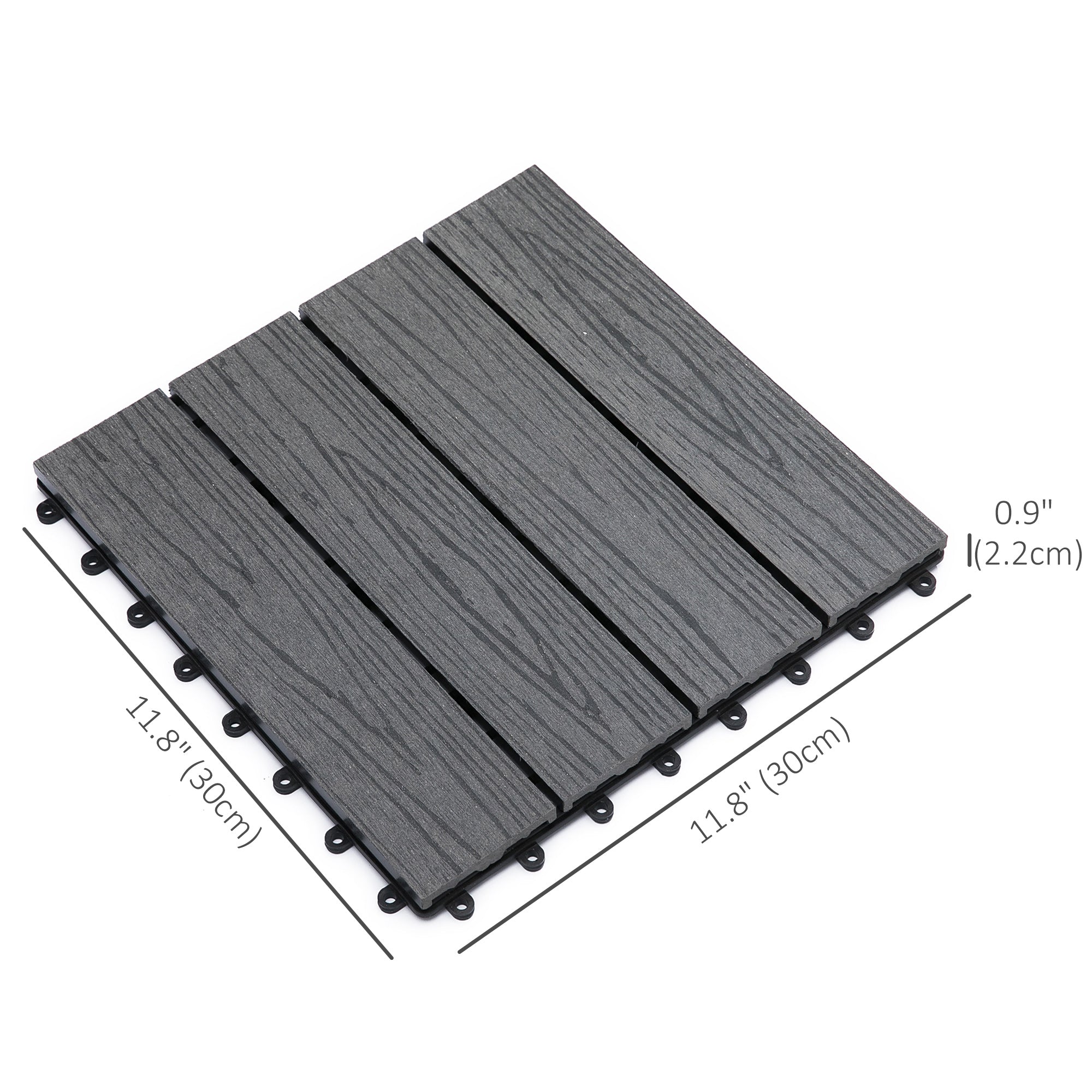 Outsunny WPC Interlocking Deck Tiles, 11 Pack 12" x 12" Outdoor Tiles, Tools Free Assembly, Waterproof and Non-slip Patio Flooring, Black