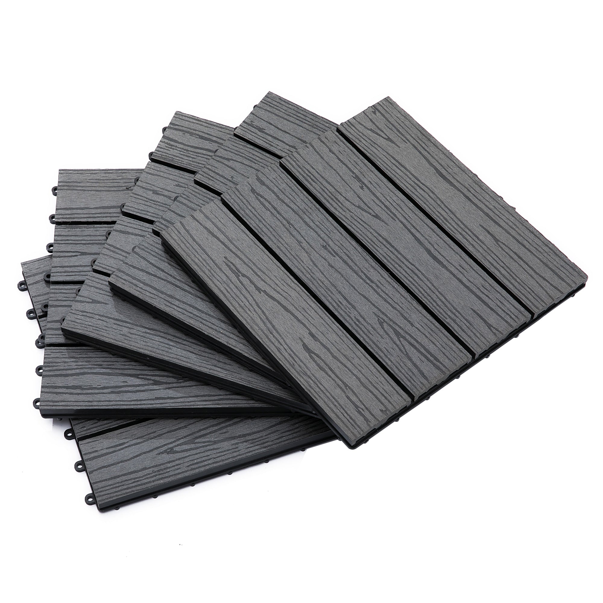 Outsunny WPC Interlocking Deck Tiles, 11 Pack 12" x 12" Outdoor Tiles, Tools Free Assembly, Waterproof and Non-slip Patio Flooring, Black