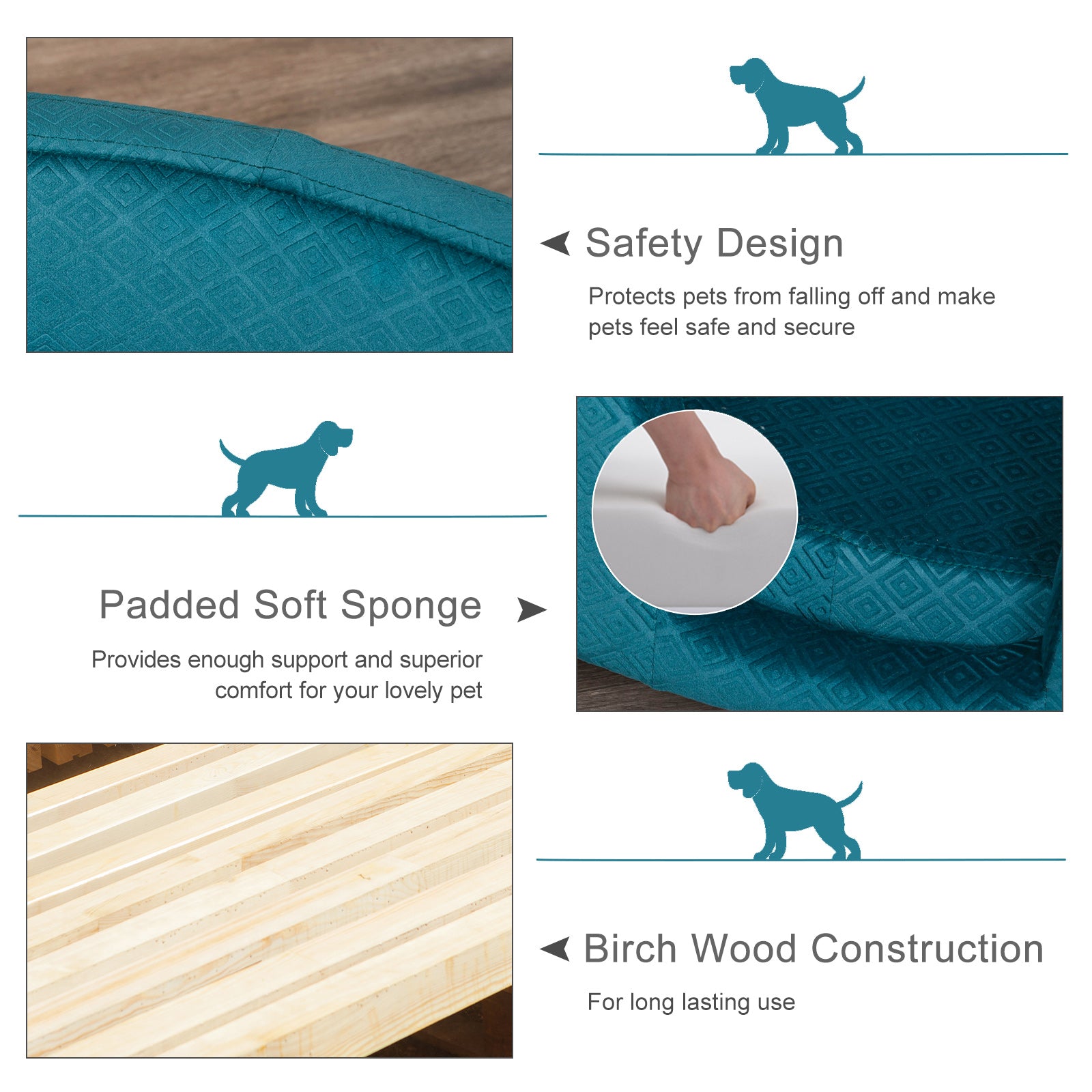 PawHut Pet Sofa Dog Cat Bed Couch Metal Stand Removable Seat Cushion 64 x 40 x 24 cm