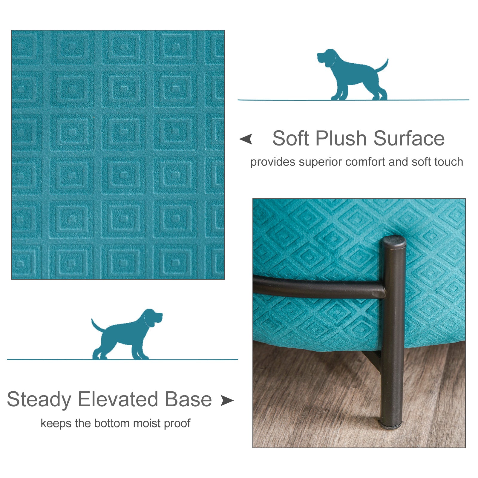 PawHut Pet Sofa Dog Cat Bed Couch Metal Stand Removable Seat Cushion 64 x 40 x 24 cm