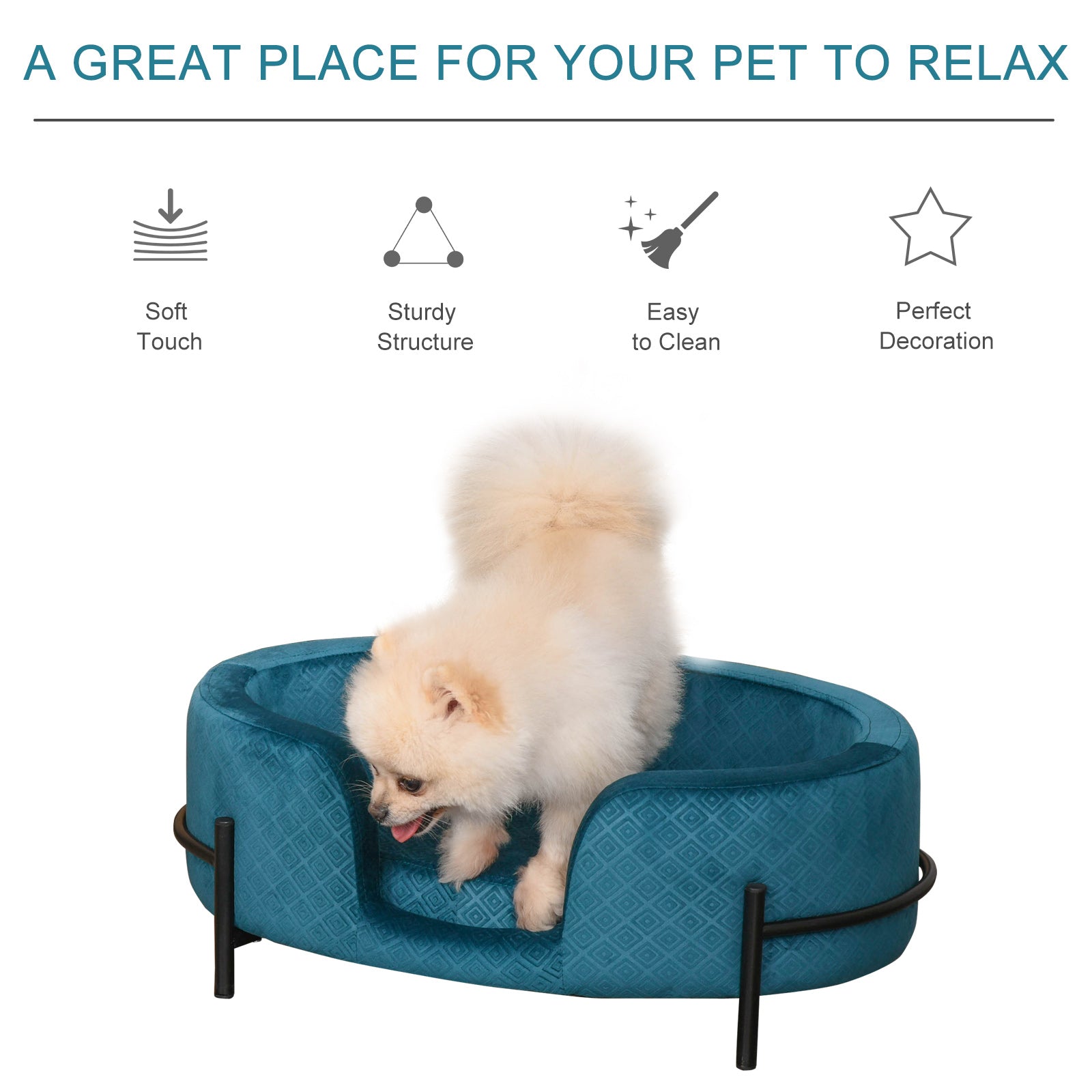 PawHut Pet Sofa Dog Cat Bed Couch Metal Stand Removable Seat Cushion 64 x 40 x 24 cm
