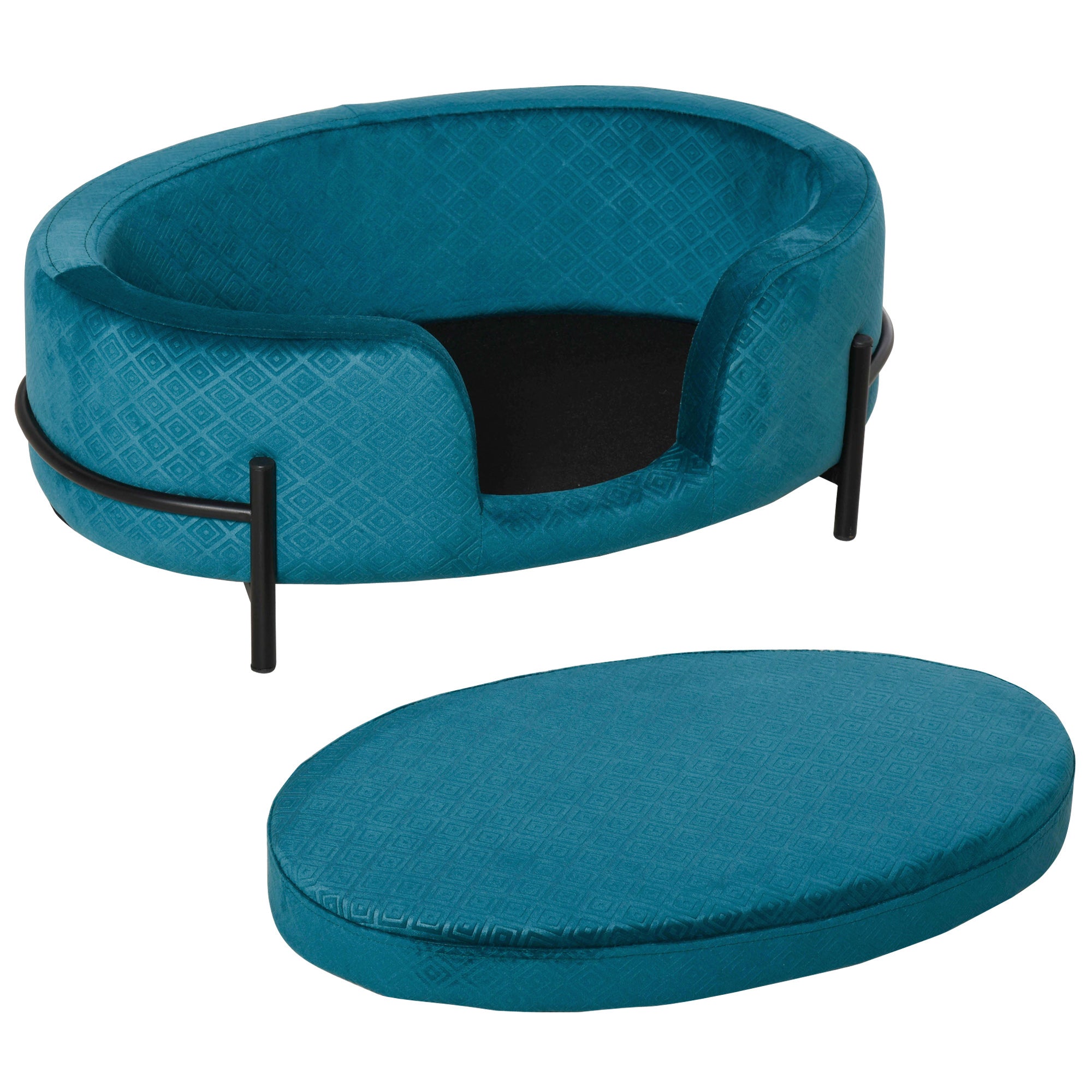 PawHut Pet Sofa Dog Cat Bed Couch Metal Stand Removable Seat Cushion 64 x 40 x 24 cm