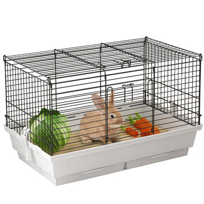 PawHut Small Animal Cage, Bunny Cage, Pet Pen with Sliding-out Trays, Bottom Wood Board, Doors, for Guinea Pigs, 24" x 15" x 16"