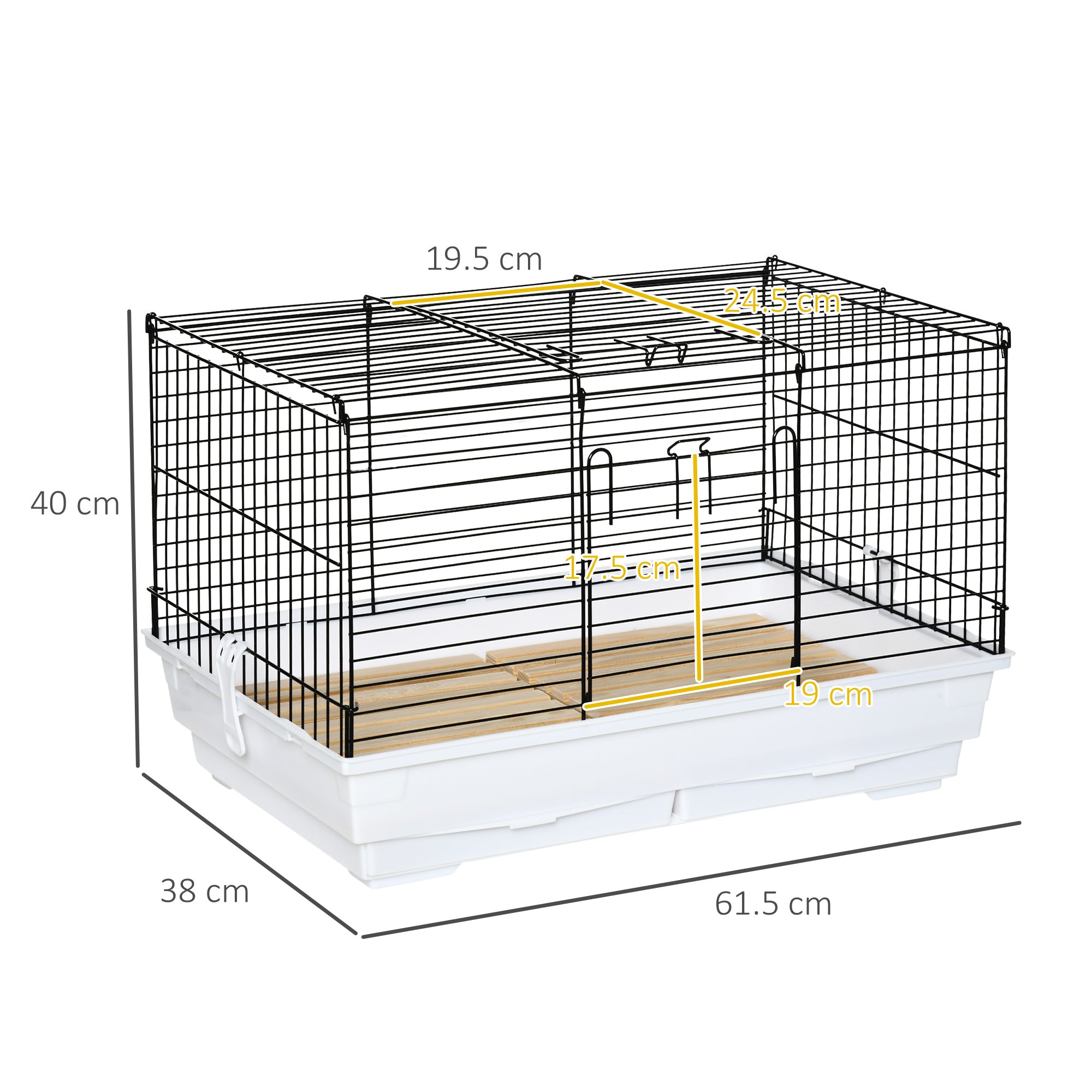 PawHut Indoor Small Animal Cage with Wood Floor, Bunny Guinea Pig House with Removable Trays, 61.5 x 38 x 40 cm, White