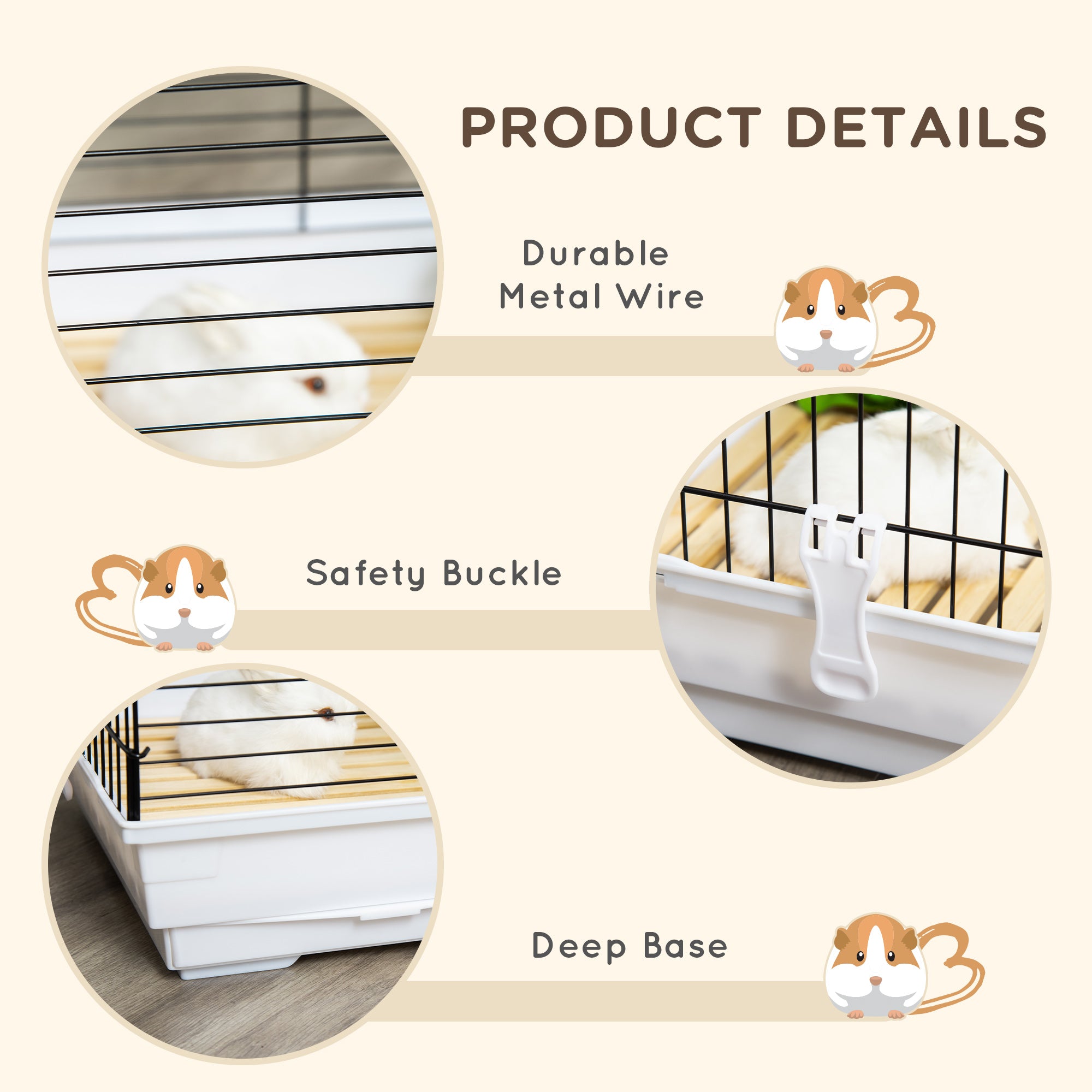 PawHut Small Animal Cage, Bunny Cage, Pet Pen with Sliding-out Trays, Bottom Wood Board, Doors, for Guinea Pigs, 24" x 15" x 16"