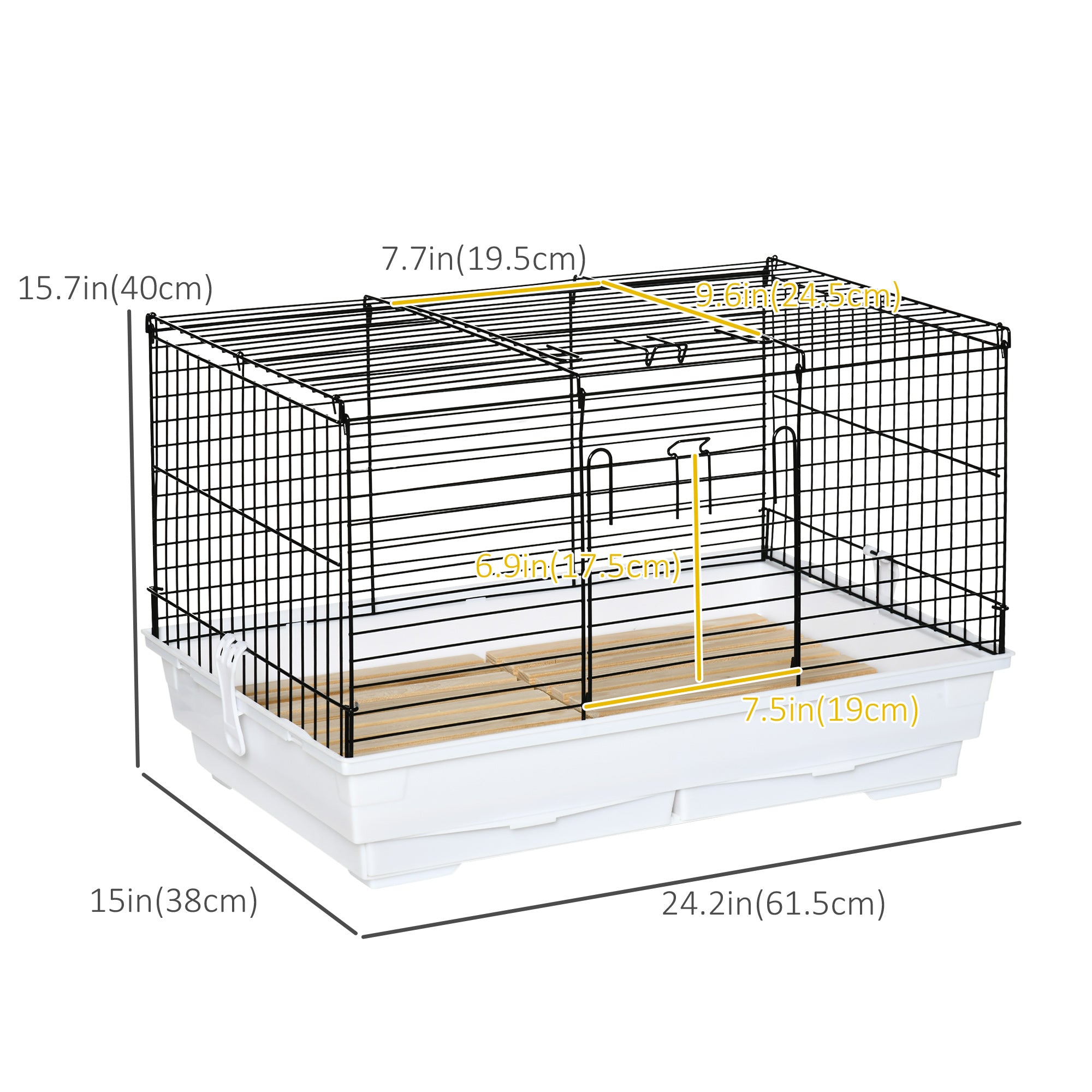 PawHut Small Animal Cage, Bunny Cage, Pet Pen with Sliding-out Trays, Bottom Wood Board, Doors, for Guinea Pigs, 24" x 15" x 16"