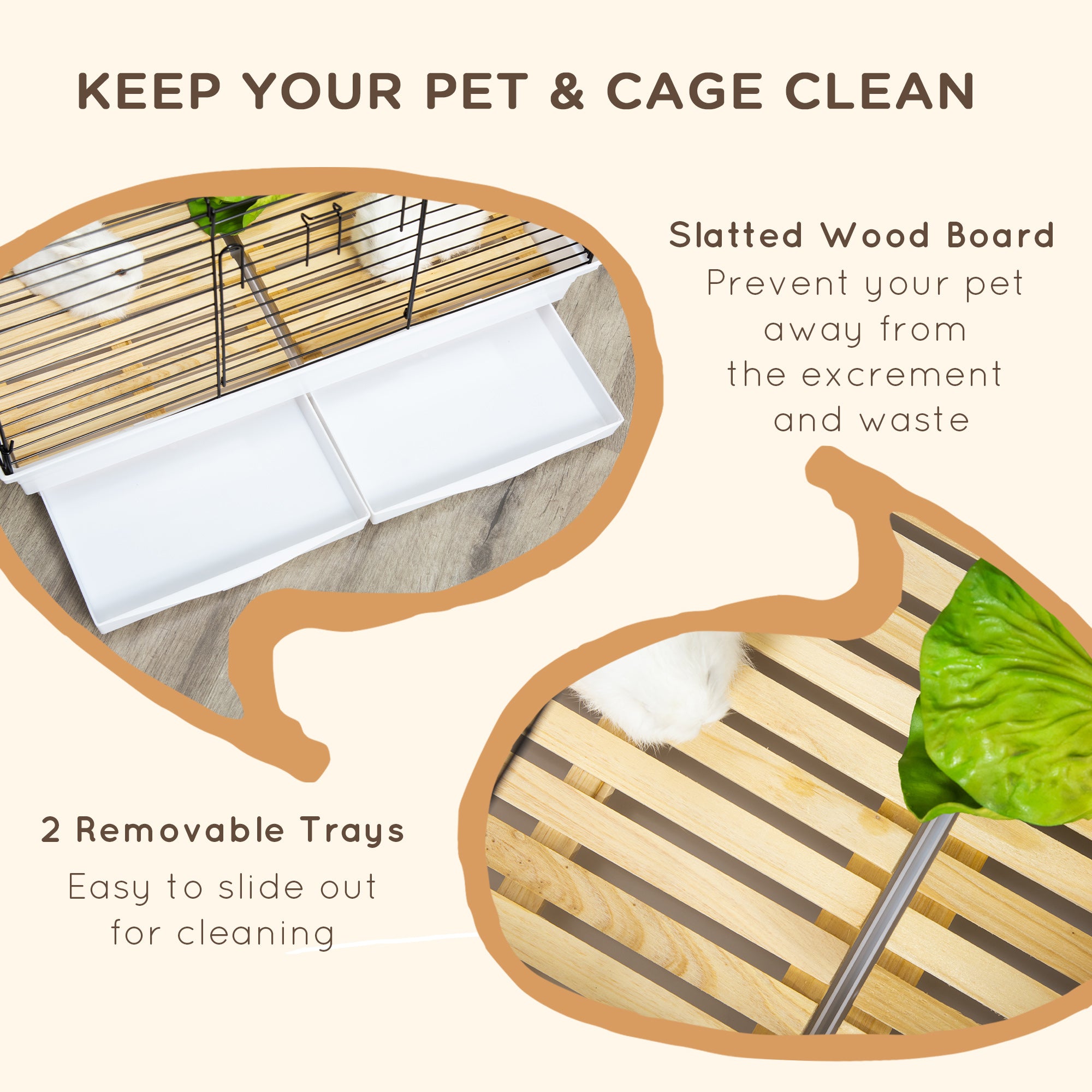 PawHut Small Animal Cage, Bunny Cage, Pet Pen with Sliding-out Trays, Bottom Wood Board, Doors, for Guinea Pigs, 24" x 15" x 16"