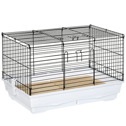 PawHut Indoor Small Animal Cage with Wood Floor, Bunny Guinea Pig House with Removable Trays, 61.5 x 38 x 40 cm, White