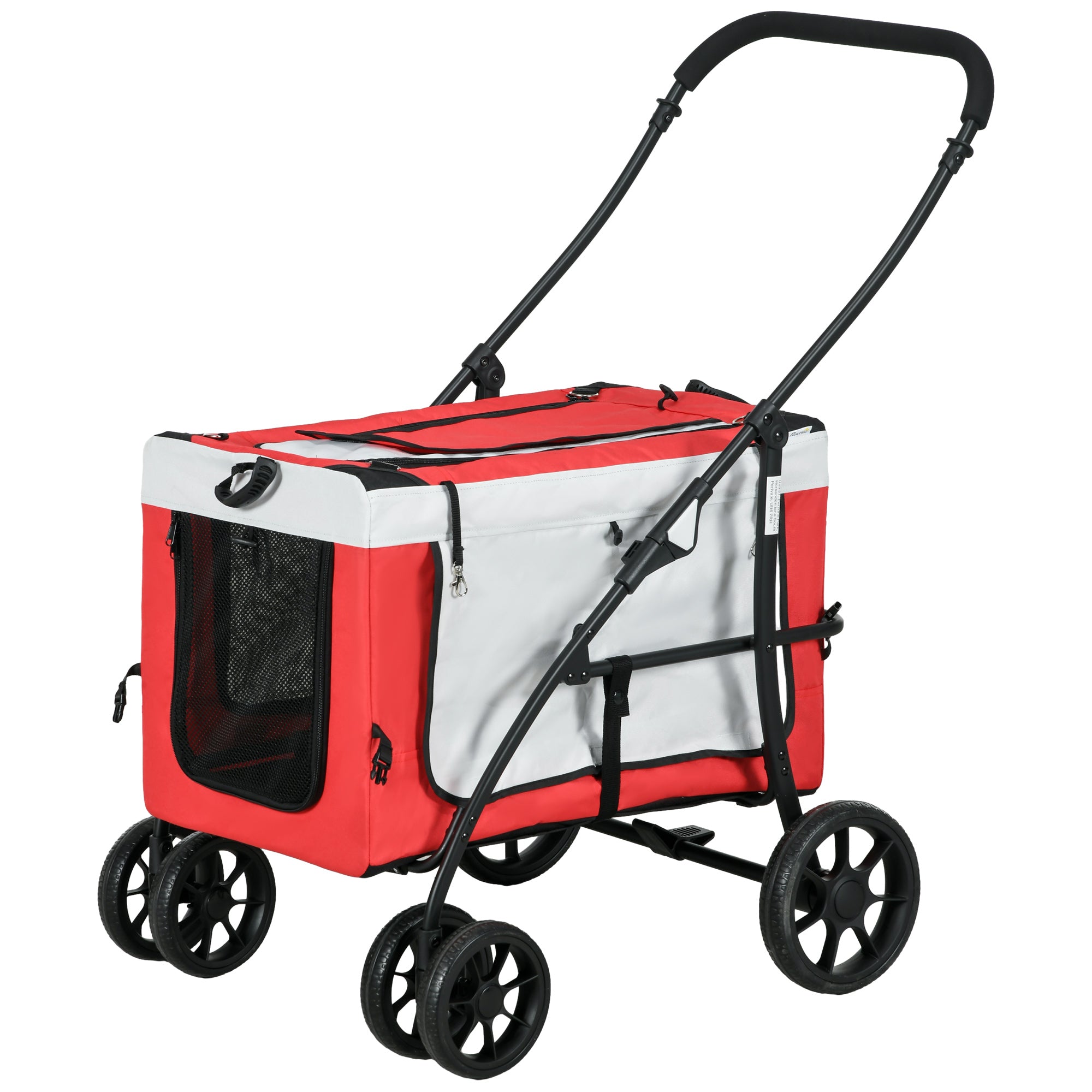 PawHut Dog Pram Dog Stroller Pet Pushchair with Detachable Carrier Soft Padding, Safety Leashes, for Mini and Small Dogs - Red