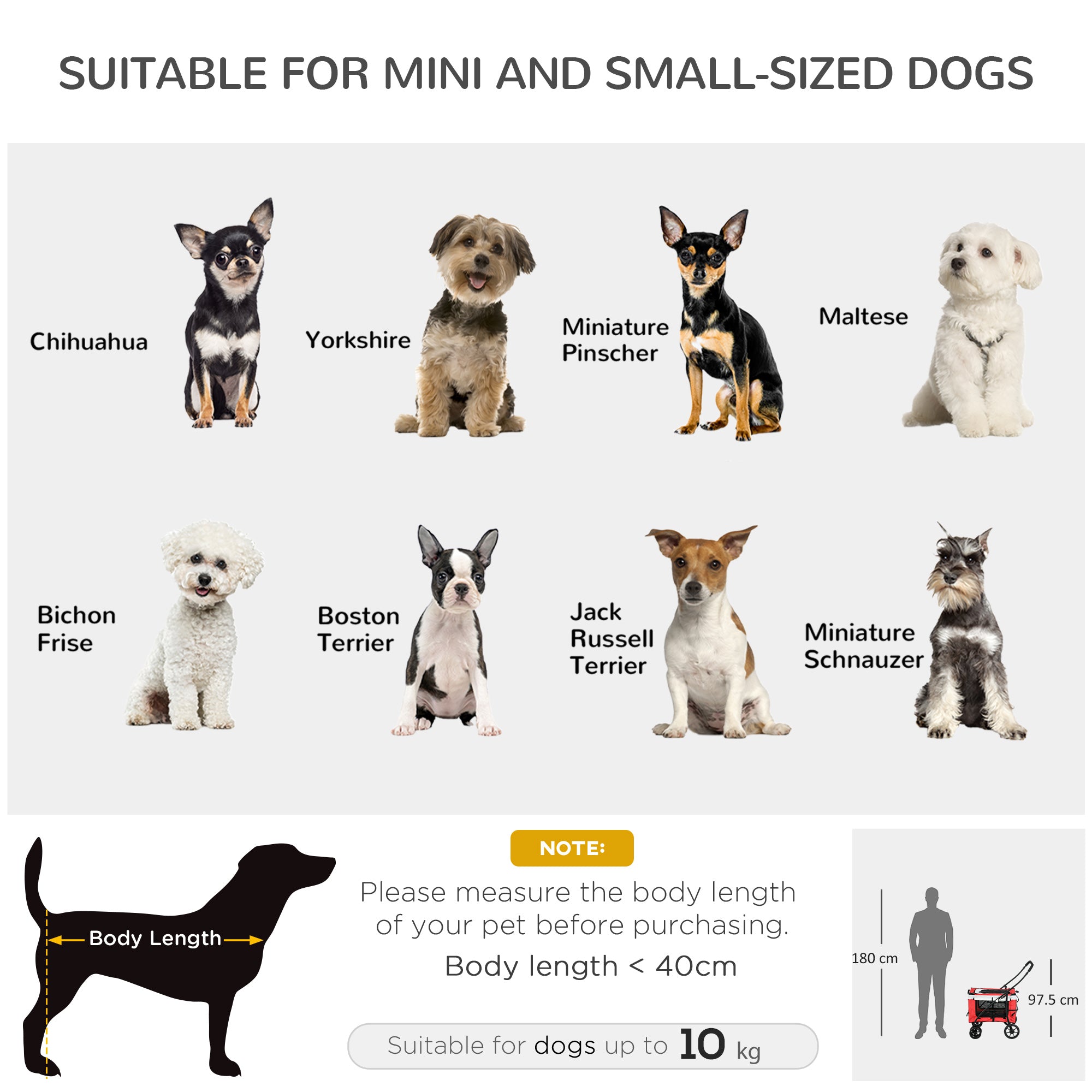 PawHut Dog Pram Dog Stroller Pet Pushchair with Detachable Carrier Soft Padding, Safety Leashes, for Mini and Small Dogs - Red