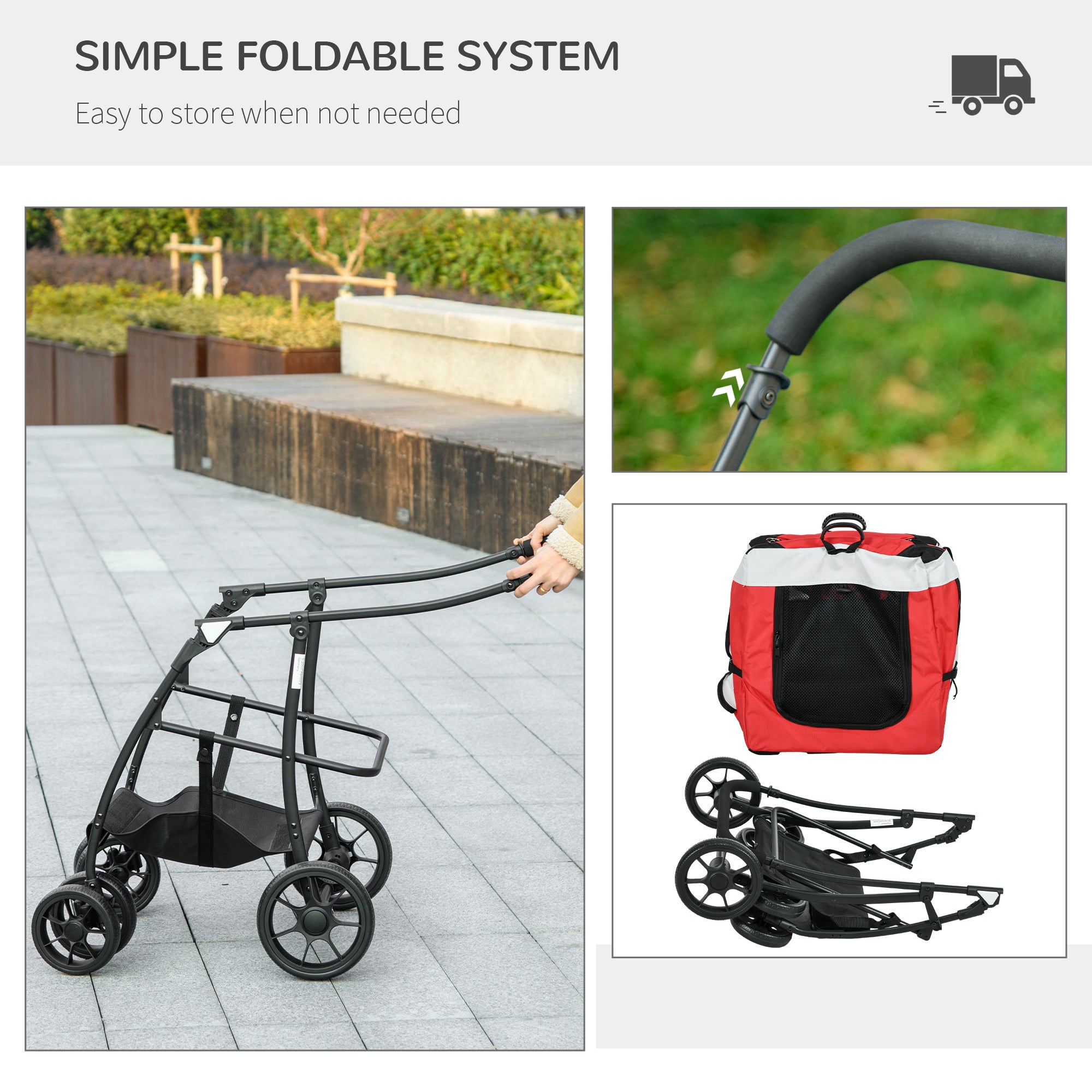 PawHut Dog Pram Dog Stroller Pet Pushchair with Detachable Carrier Soft Padding, Safety Leashes, for Mini and Small Dogs - Red