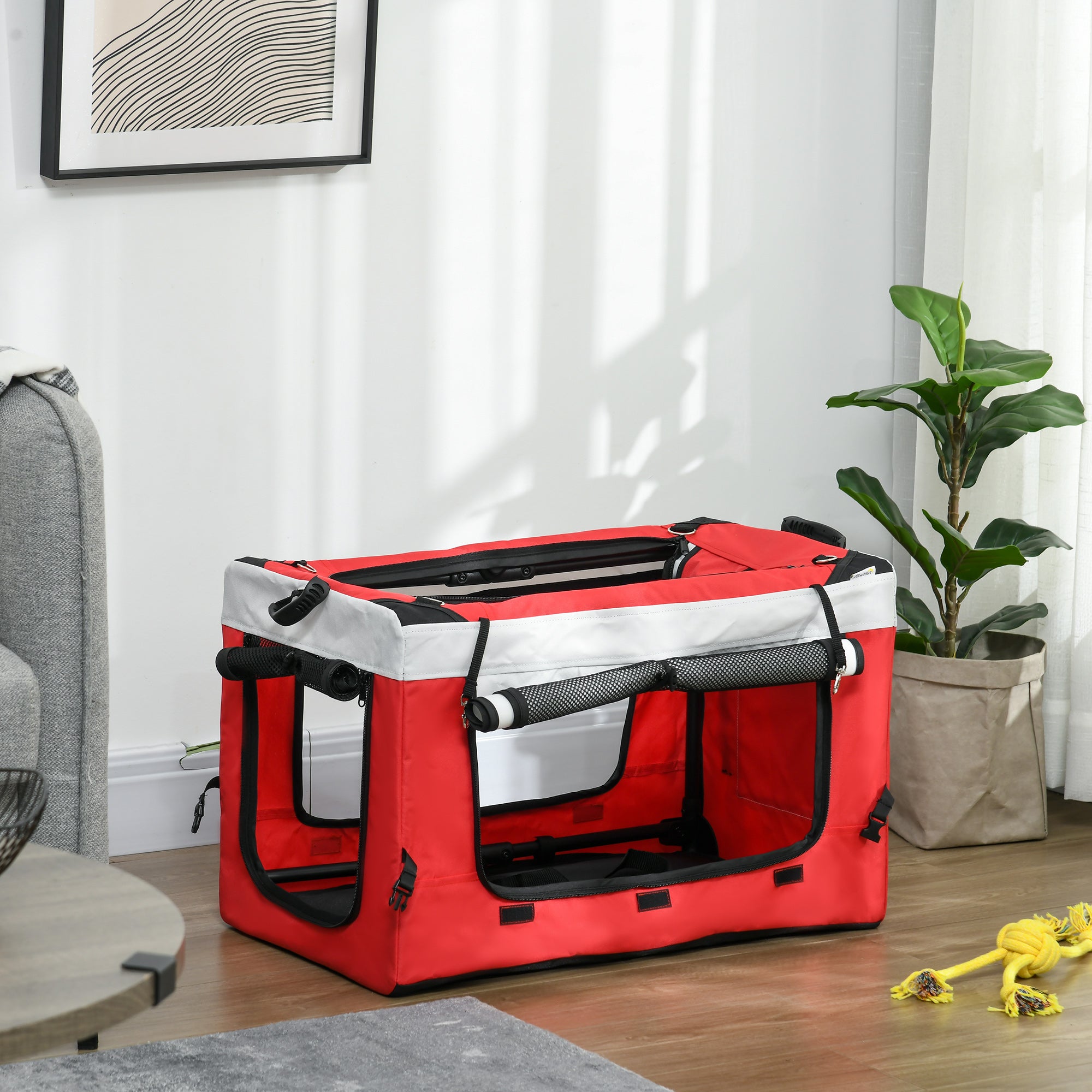 PawHut Dog Pram Dog Stroller Pet Pushchair with Detachable Carrier Soft Padding, Safety Leashes, for Mini and Small Dogs - Red
