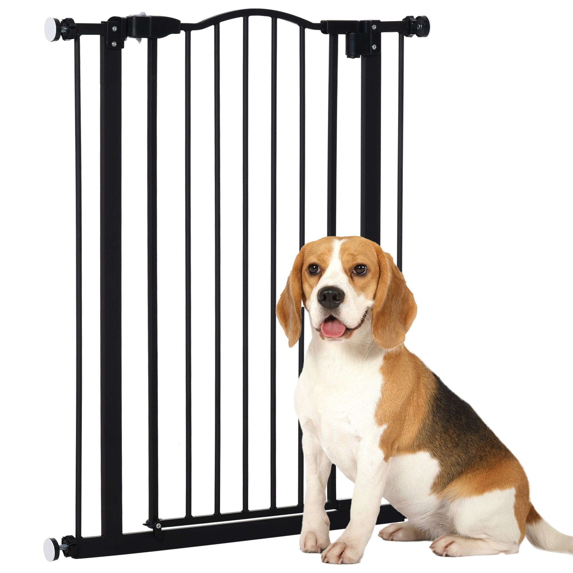 PawHut Extra Tall Dog Gate with Door, Pressure Fit, Auto Close, Double Locking for Doorways Hallways Stairs, Black