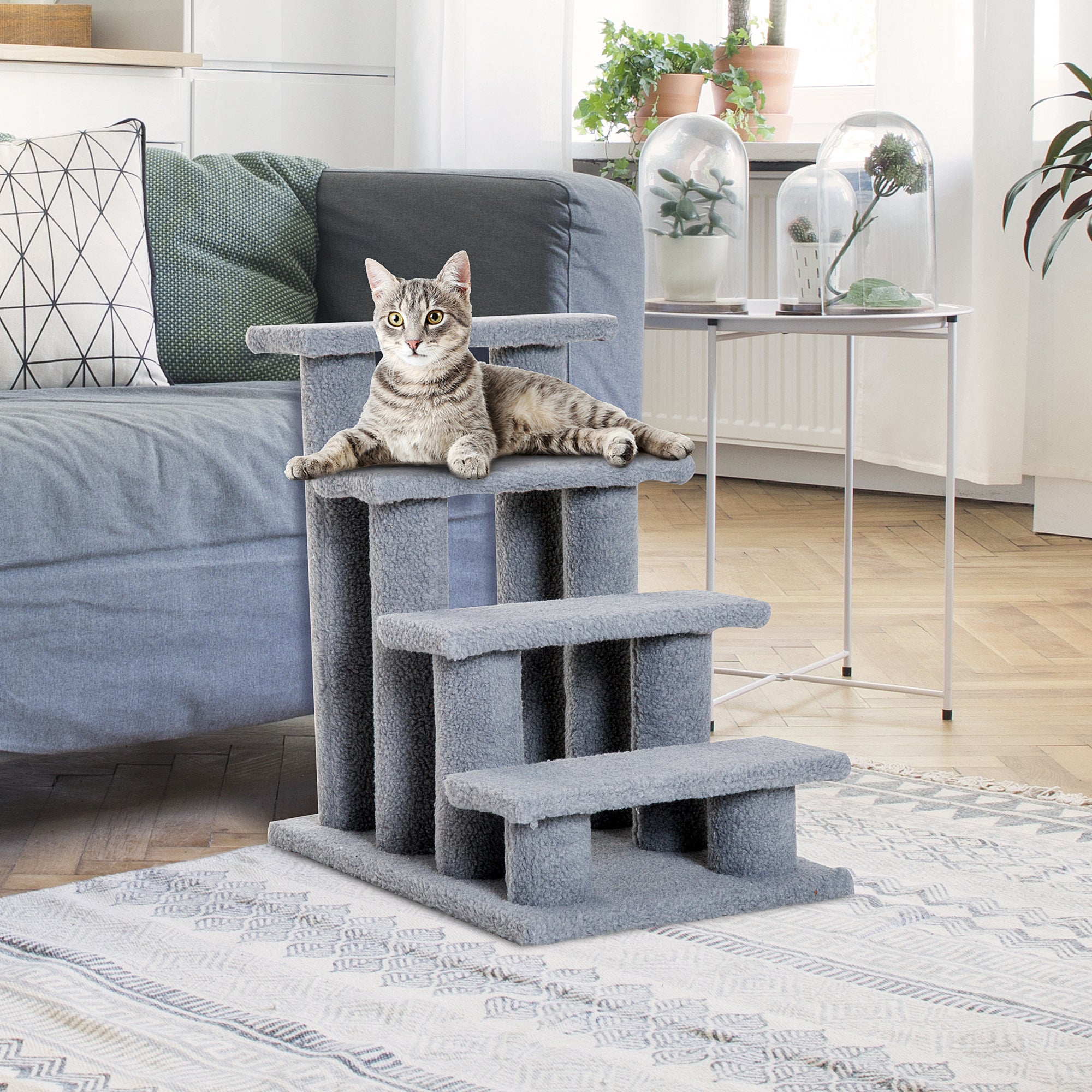 PawHut Dog Steps for Bed 4 Step Pet Stairs for Sofa Dog Cat Climb Ladder 63x43x60 cm Grey
