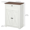 HOMCOM Storage Cabinet, Farmhouse Kitchen Cabinet with Drawer, Barn Doors and Adjustable Shelf, White