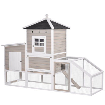 PawHut 106Inches Wooden Chicken Coop Outdoor Hen House Multi-room Poultry Cage with Removable Tray Separate Nesting Box, Grey