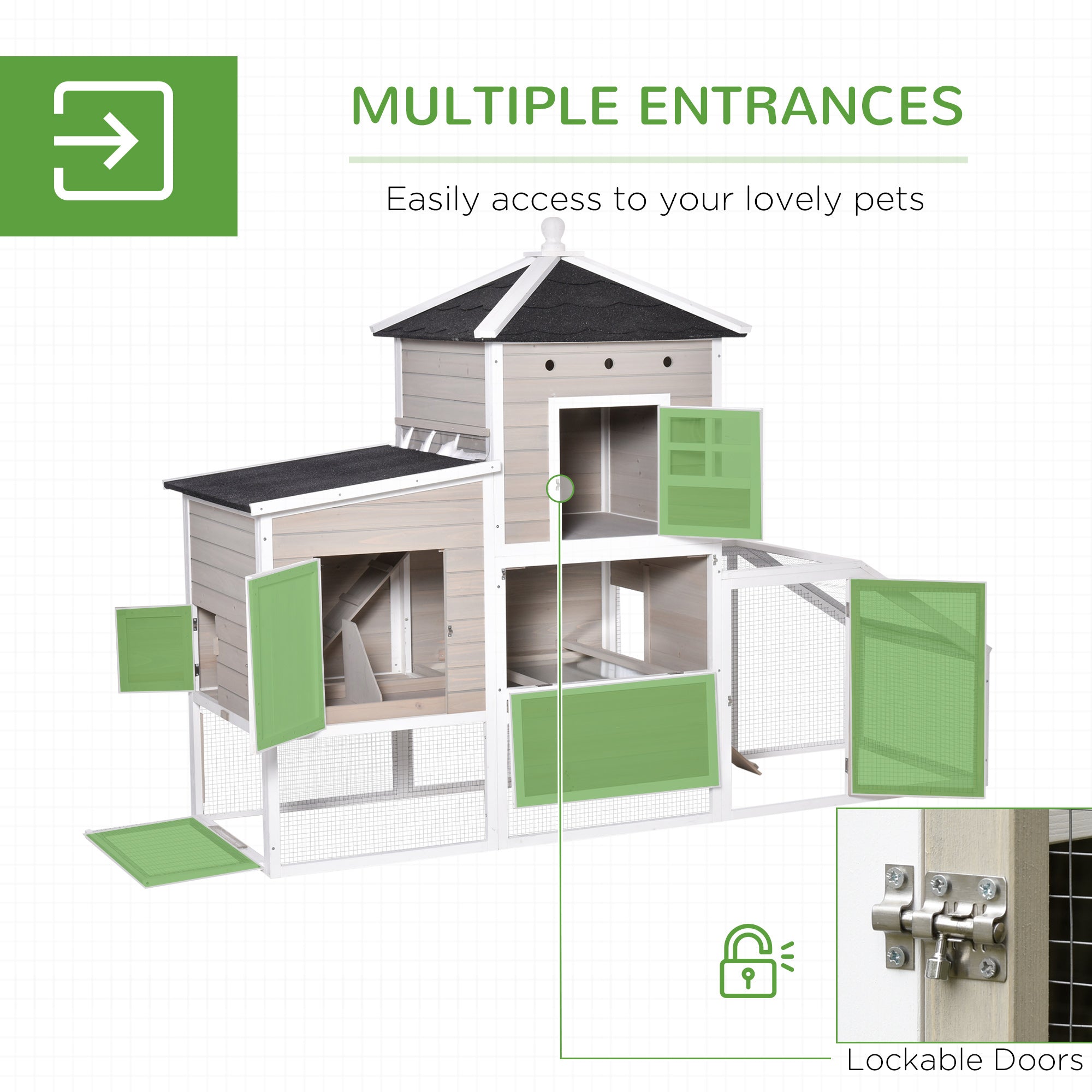 PawHut Large Chicken Coop with Run Hen House Poultry Coops Cages with Removable Tray Nesting Box, Grey 269 x 82 x 175cm