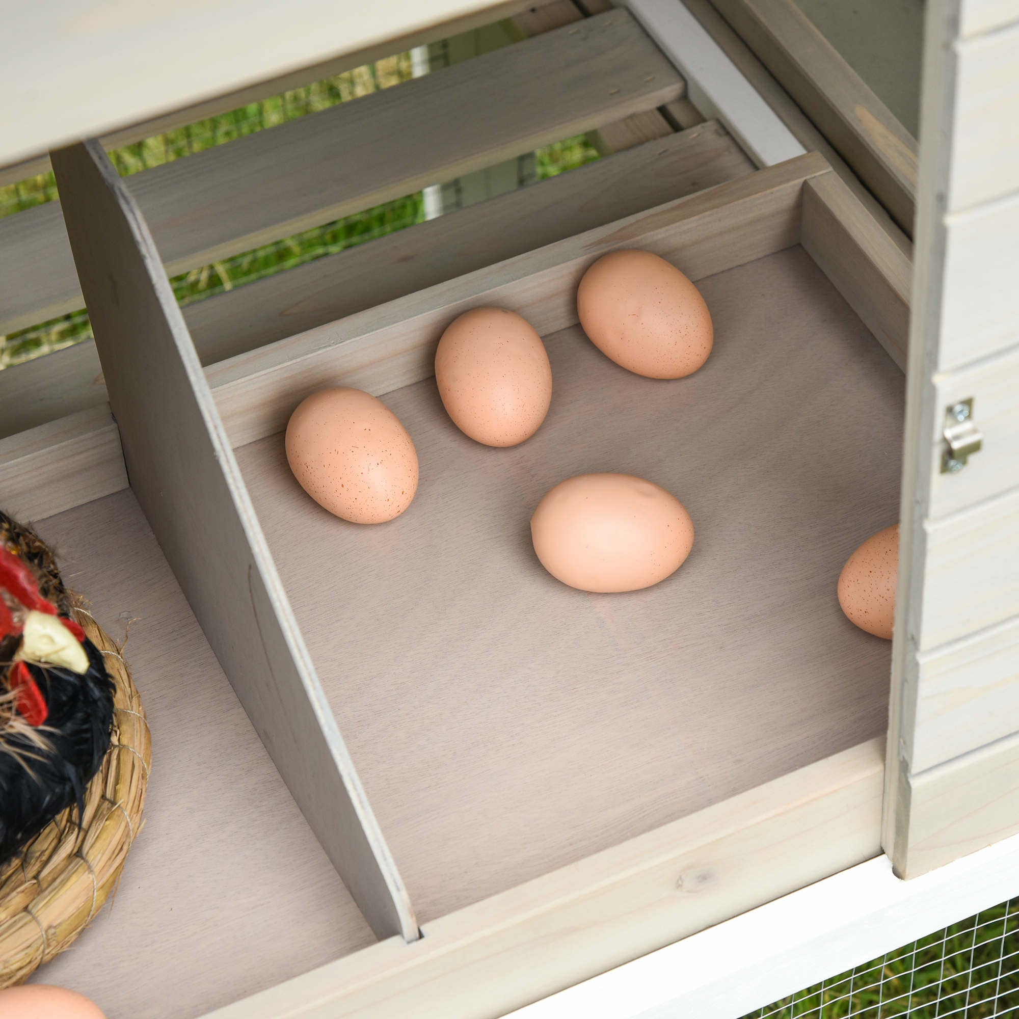 PawHut 106Inches Wooden Chicken Coop Outdoor Hen House Multi-room Poultry Cage with Removable Tray Separate Nesting Box, Grey