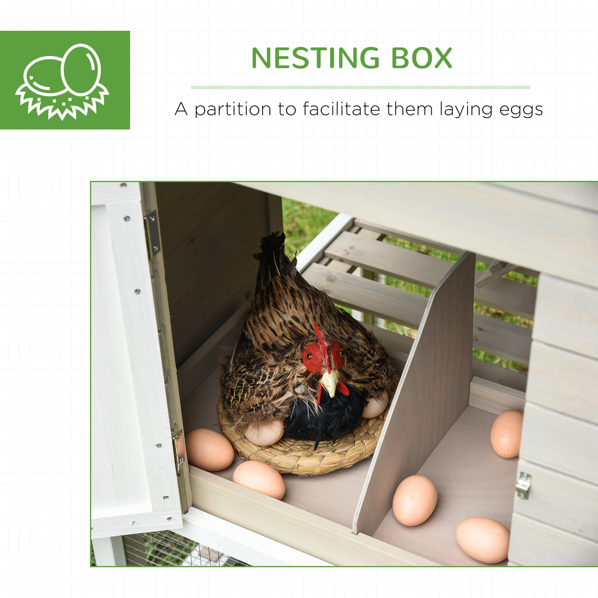 PawHut 106Inches Wooden Chicken Coop Outdoor Hen House Multi-room Poultry Cage with Removable Tray Separate Nesting Box, Grey