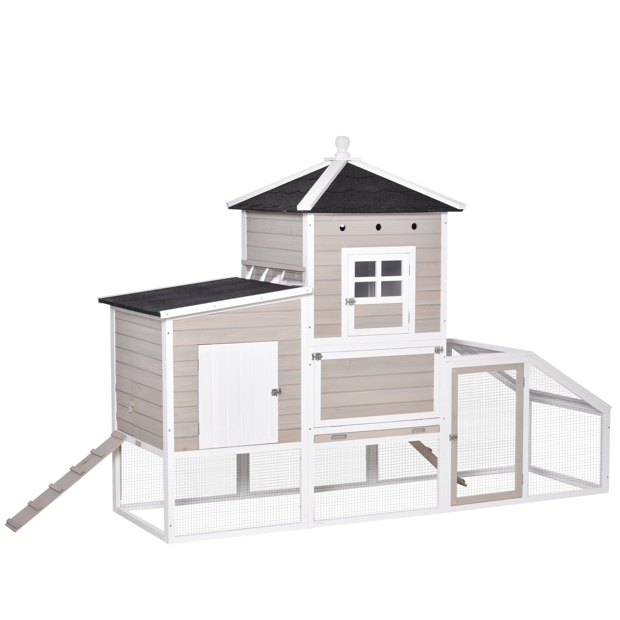 PawHut 106Inches Wooden Chicken Coop Outdoor Hen House Multi-room Poultry Cage with Removable Tray Separate Nesting Box, Grey