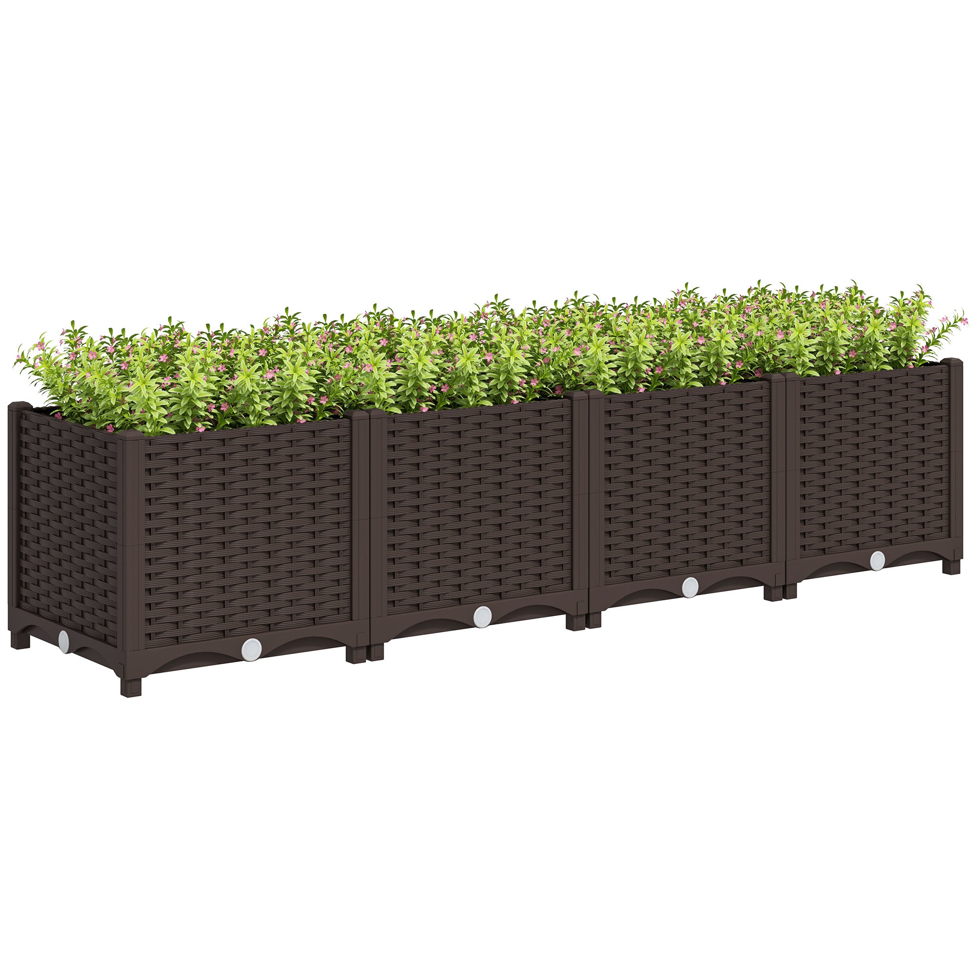 Outsunny Plastic Raised Garden Bed, Outdoor Planter Box with Drainage Holes for Garden, Patio, Balcony, Deck, 63" x 15.7" x 14.6", Brown