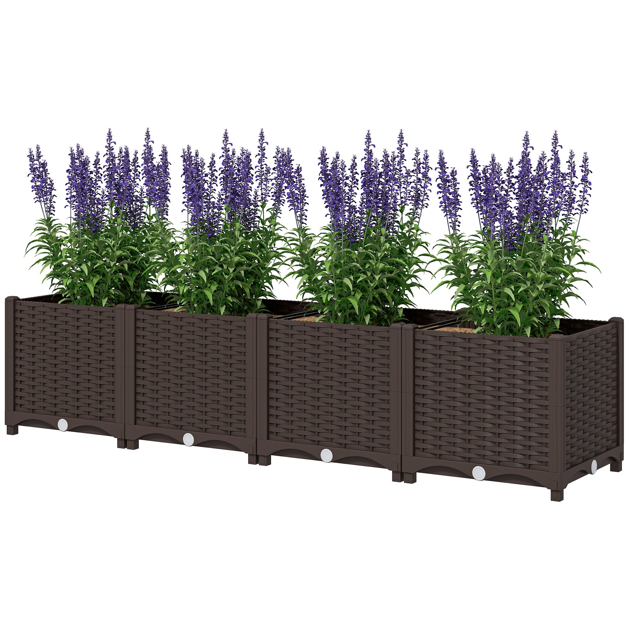 Outsunny Plastic Raised Garden Bed, Outdoor Planter Box with Drainage Holes for Garden, Patio, Balcony, Deck, 63" x 15.7" x 14.6", Brown