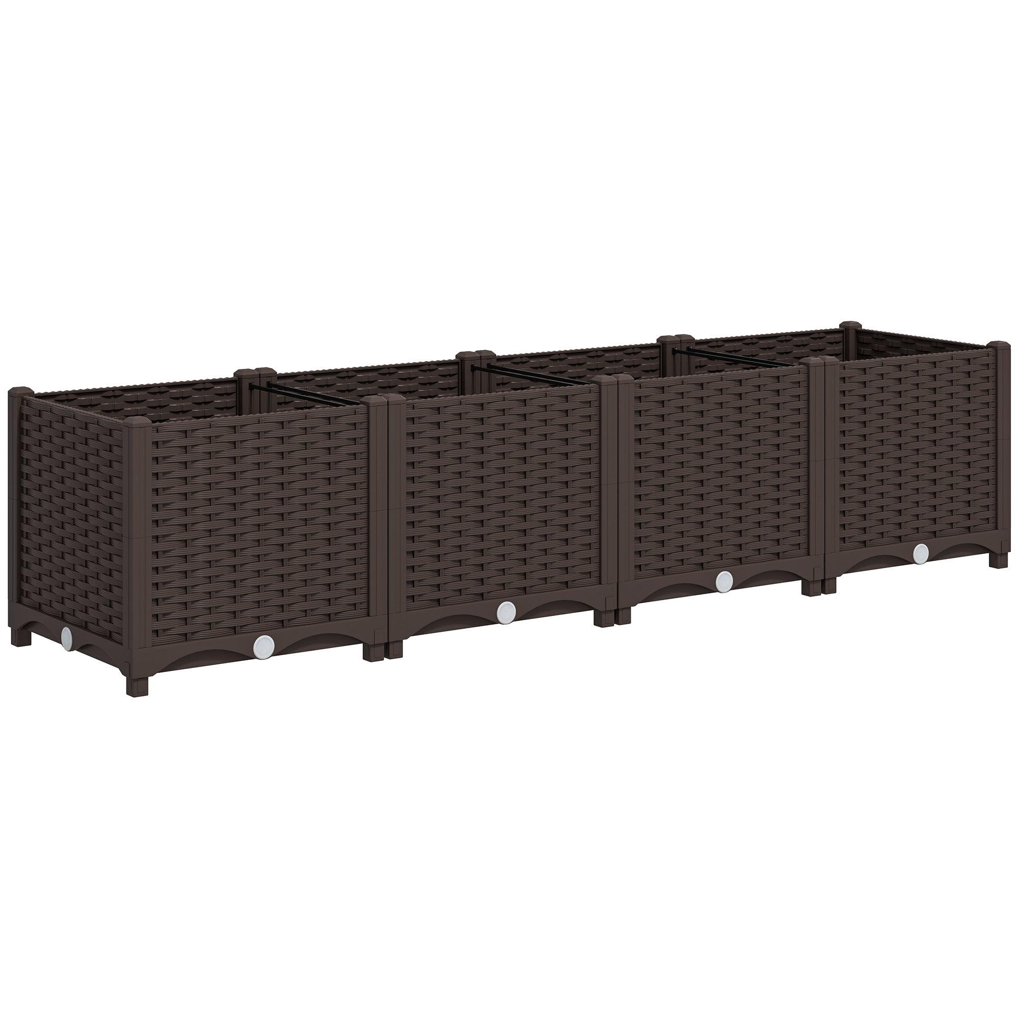 Outsunny Plastic Raised Garden Bed, Outdoor Planter Box with Drainage Holes for Garden, Patio, Balcony, Deck, 63" x 15.7" x 14.6", Brown