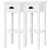 HOMCOM Bedside Table Set of 2, Narrow Side Table with Drawer and Shelf, 2 Tier Tall Nightstand for Bedroom, White