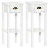 HOMCOM Bedside Table Set of 2, Narrow Side Table with Drawer and Shelf, 2 Tier Tall Nightstand for Bedroom, White