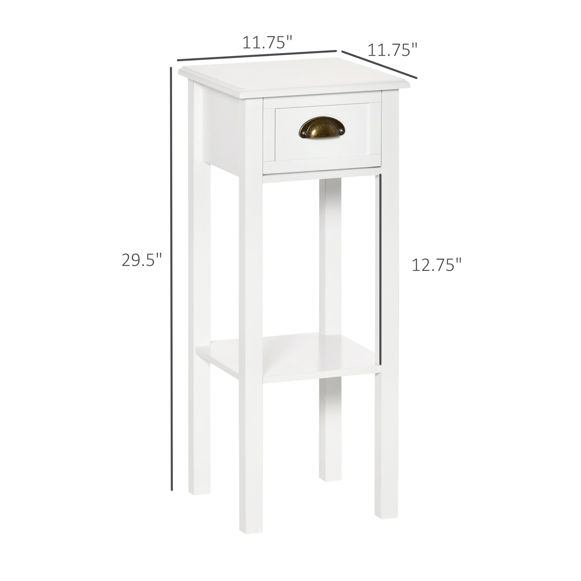 HOMCOM Bedside Table Set of 2, Narrow Side Table with Drawer and Shelf, 2 Tier Tall Nightstand for Bedroom, White
