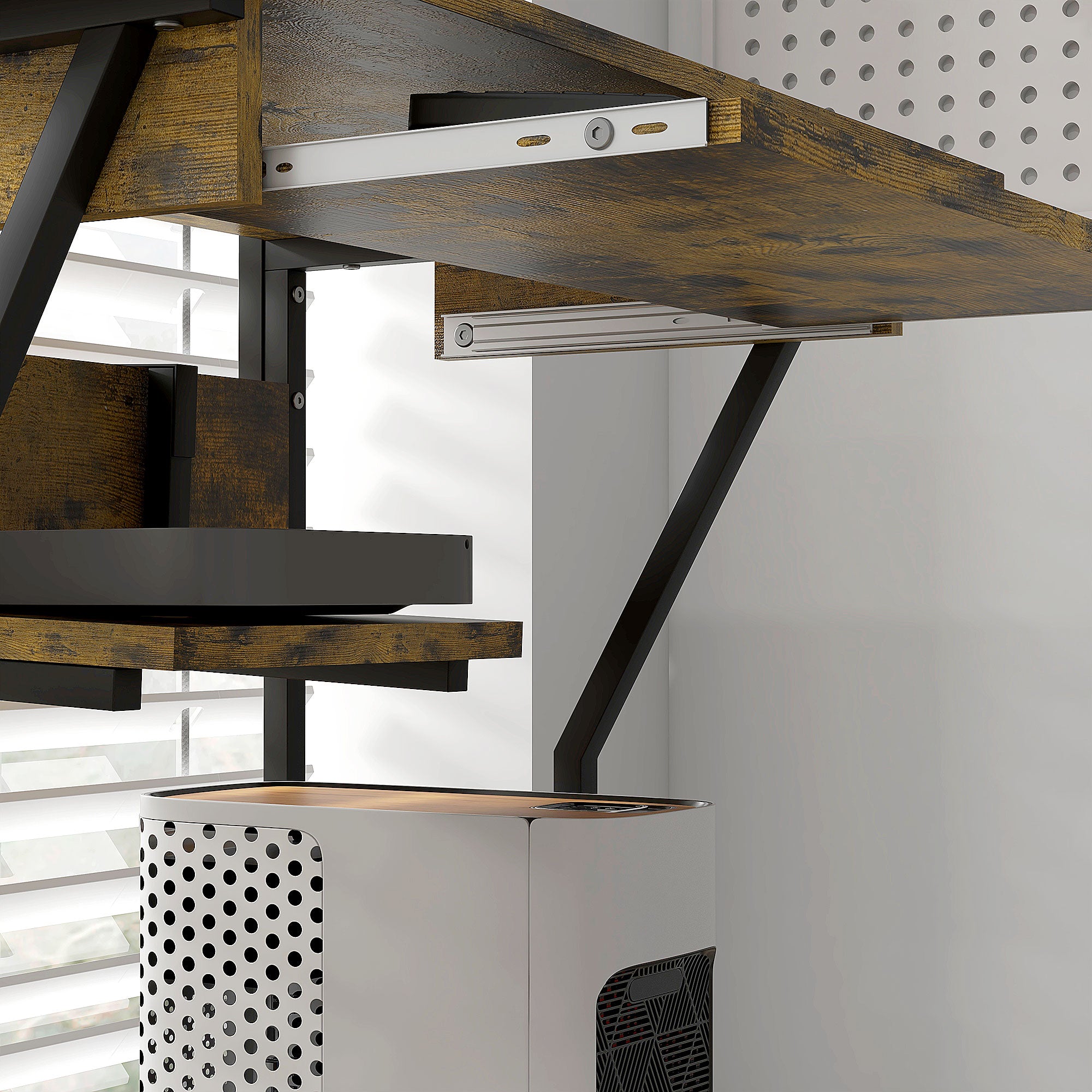 HOMCOM 32" Computer Desk, Mobile Home Office Desk with Keyboard Tray and Storage Shelves, Rolling Workstation on Wheels, Rustic Brown