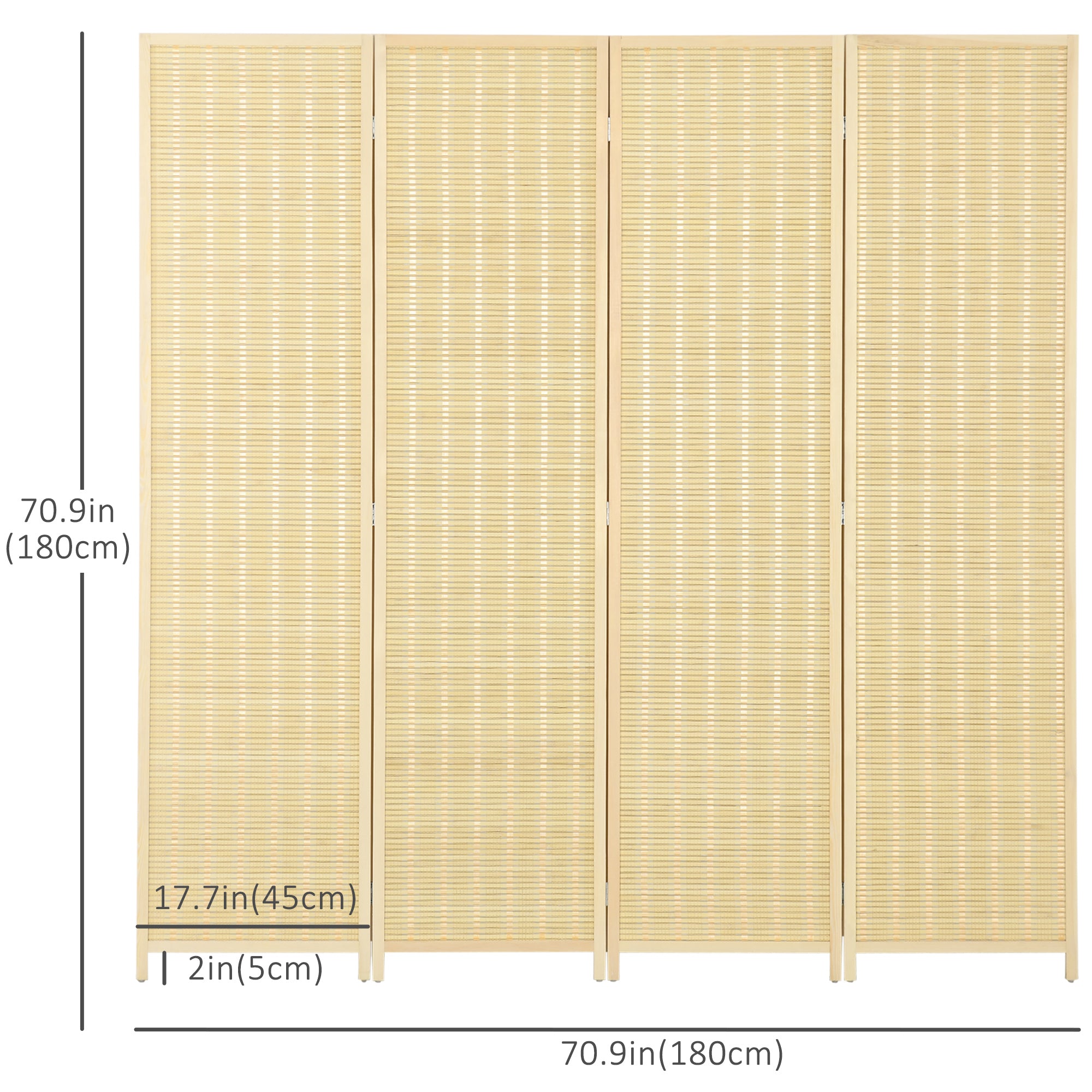 HOMCOM 4 Panel Room Divider, 6 Ft Tall Indoor Portable Folding Privacy Screens, Bamboo Hand-Woven Freestanding Partition Wall Divider for Home Office, Natural