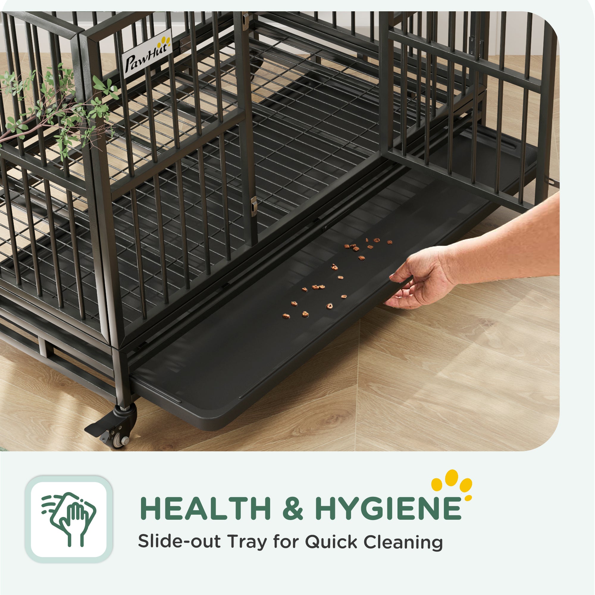 PawHut 48" Heavy Duty Dog Crate Metal Cage Kennel with Lockable Wheels, Double Door and Removable Tray, Gray