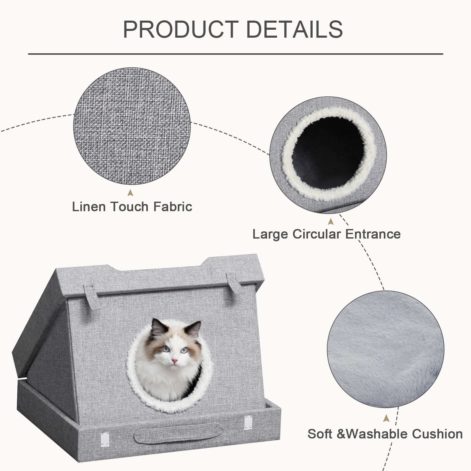 PawHut Cat House Foldable 2 In 1 Design Condo Pet Bed with Removable Washable Cushions Scratching Pad, Grey