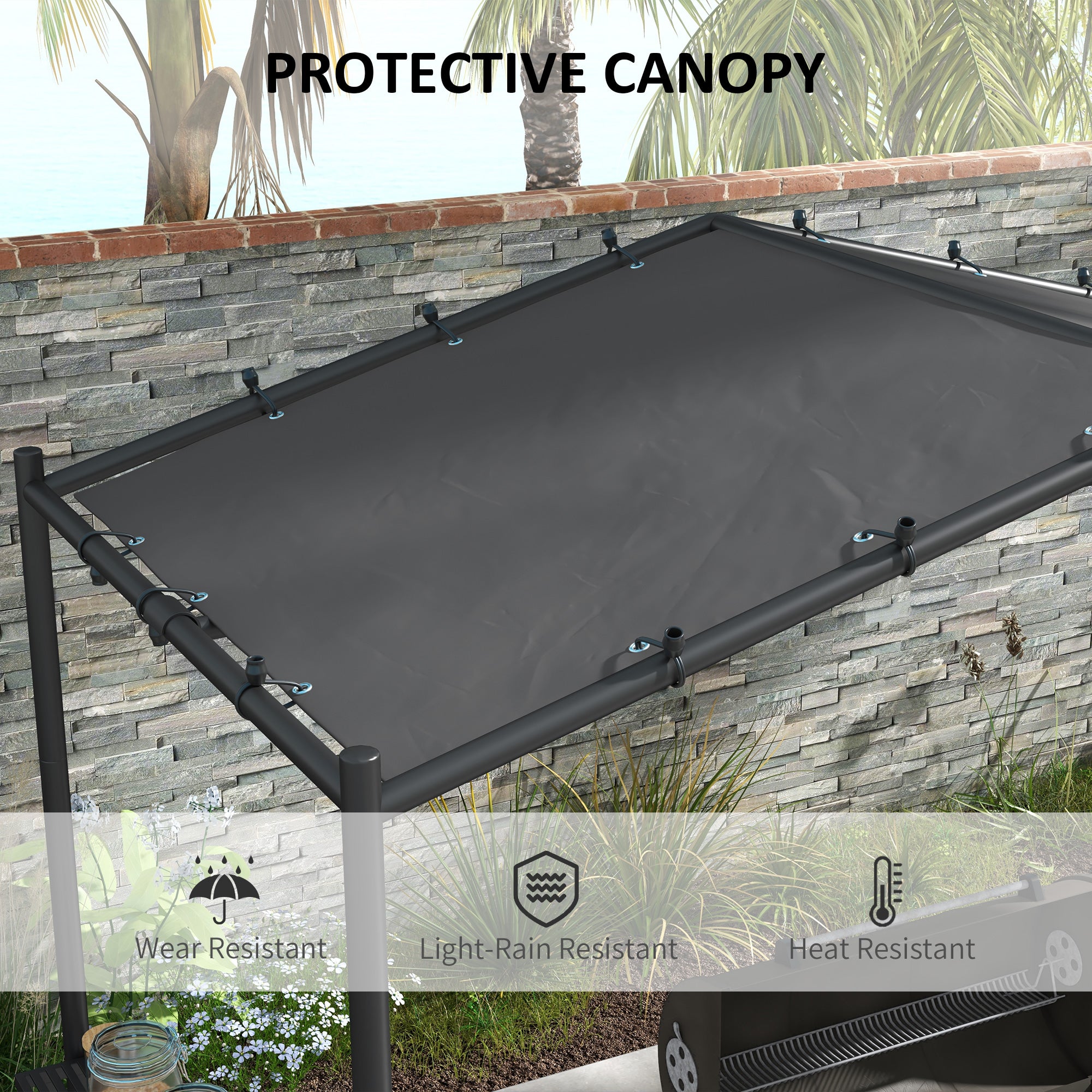 Outsunny 9' x 5' BBQ Grill Gazebo Tent, Garden Grill Canopy Outdoor Grill Shelter w/ Steel Frame and Serving Shelves, Dark Grey