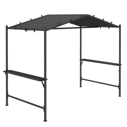 Outsunny 9' x 5' BBQ Grill Gazebo Tent, Garden Grill Canopy Outdoor Grill Shelter w/ Steel Frame and Serving Shelves, Dark Grey